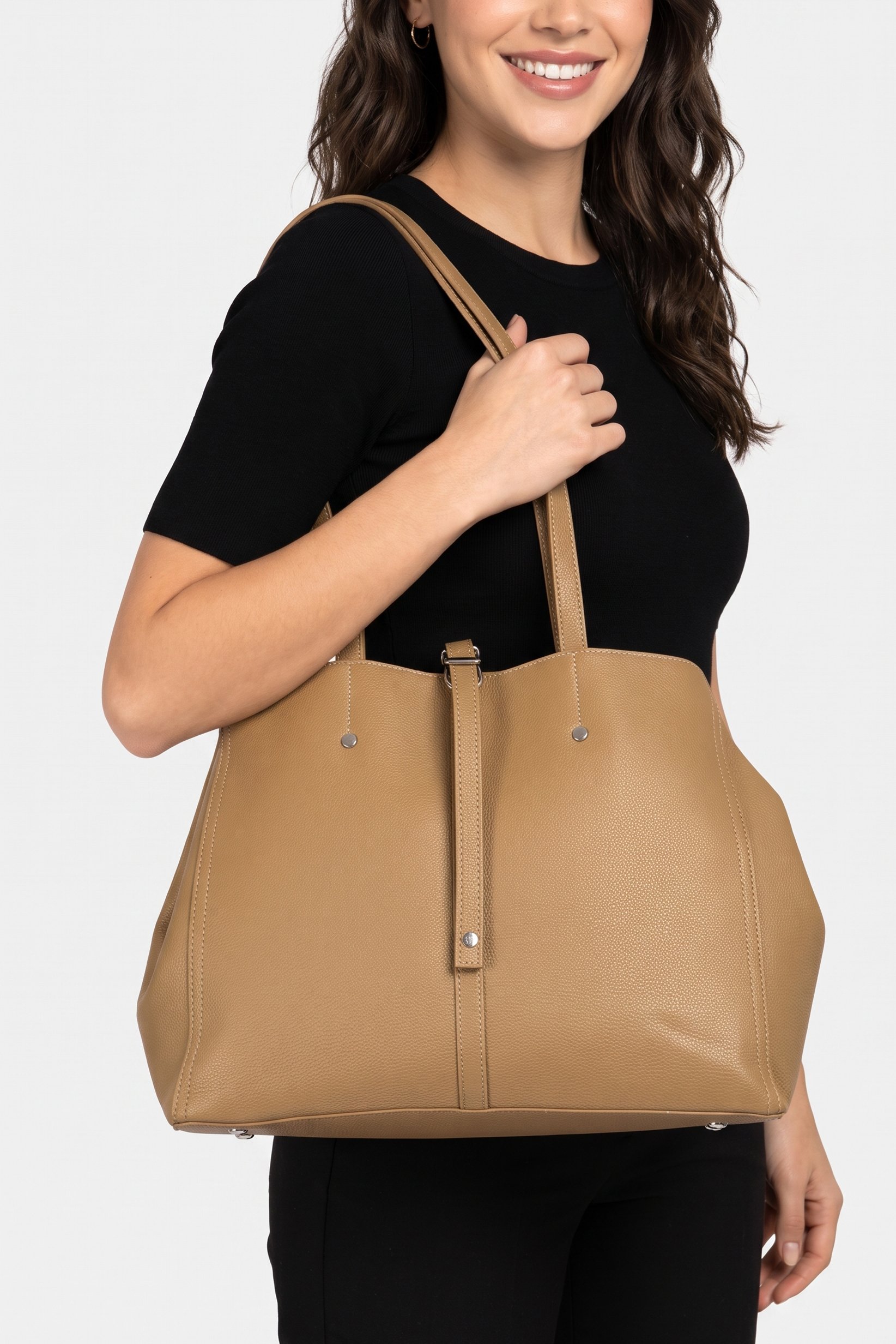 Women Brand Logo Tote Bag, Tan