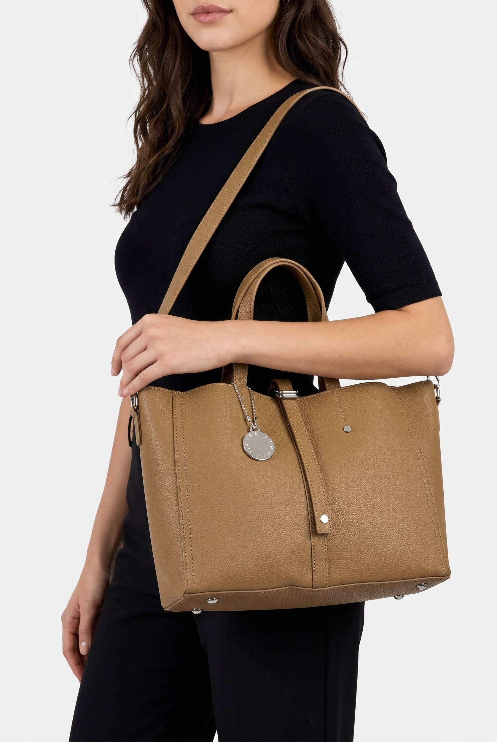 Women Solid Satchel Bag, Tan