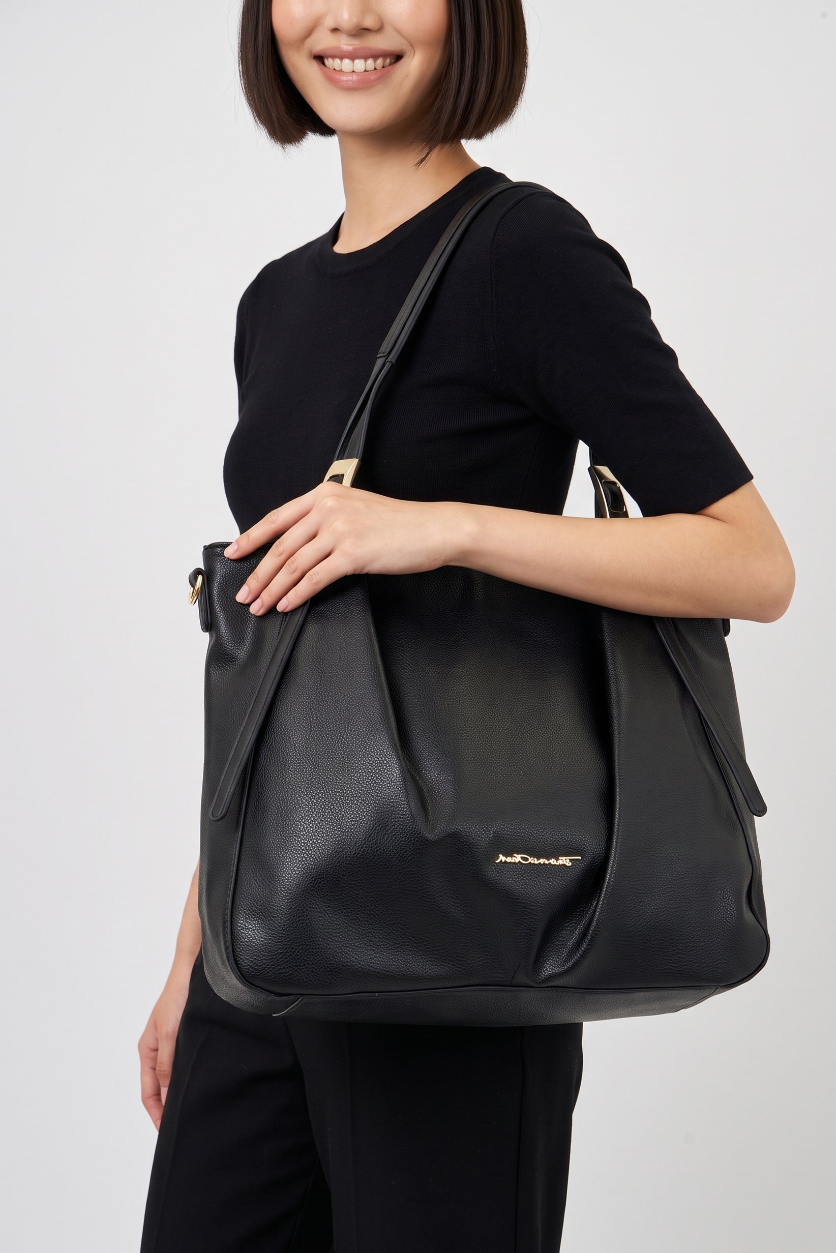 Women Brand Logo Tote Bag, Black
