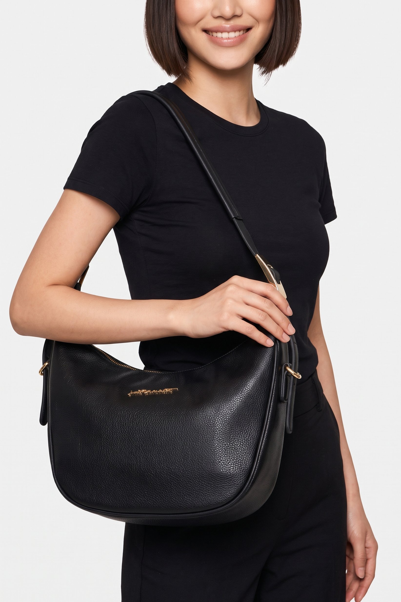 Women Brand Logo Handbag, Black