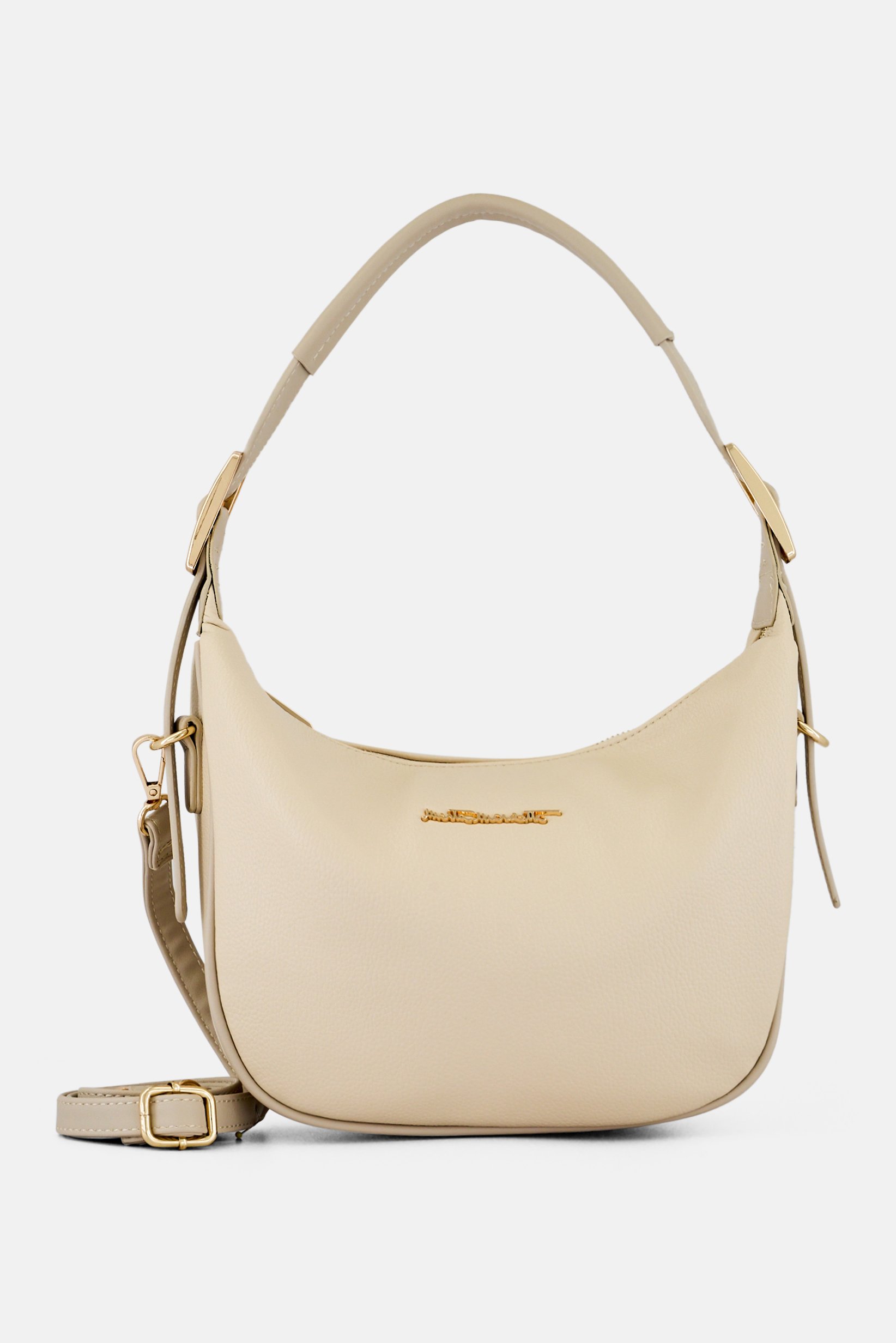 Women Brand Logo Shoulder Bag, Beige