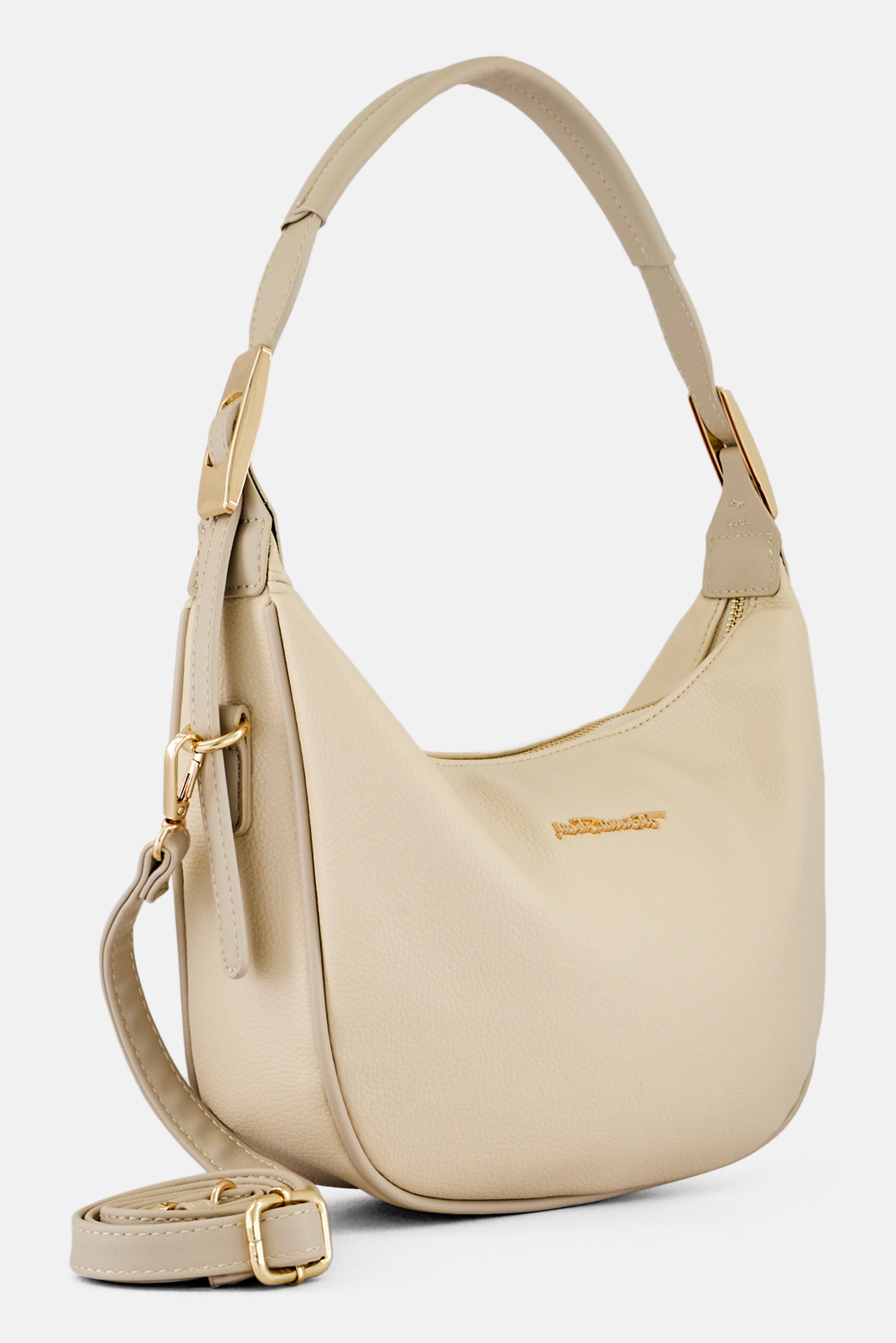 Women Brand Logo Shoulder Bag, Beige