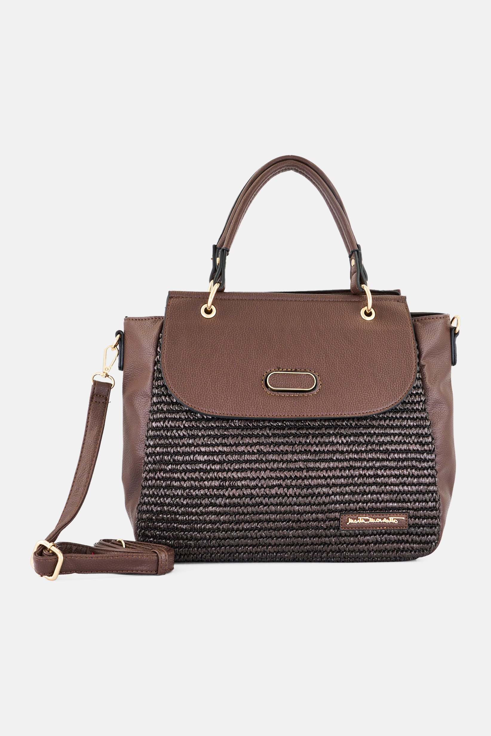 Women Brand Logo Handbag, Dark Brown