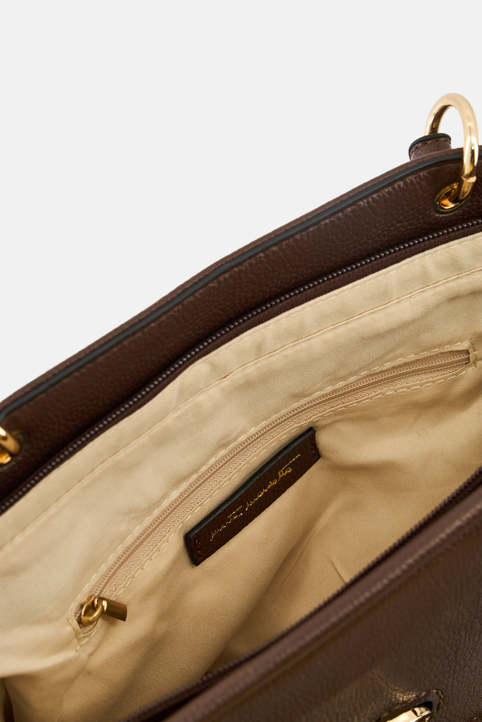 Women Brand Logo Handbag, Dark Brown