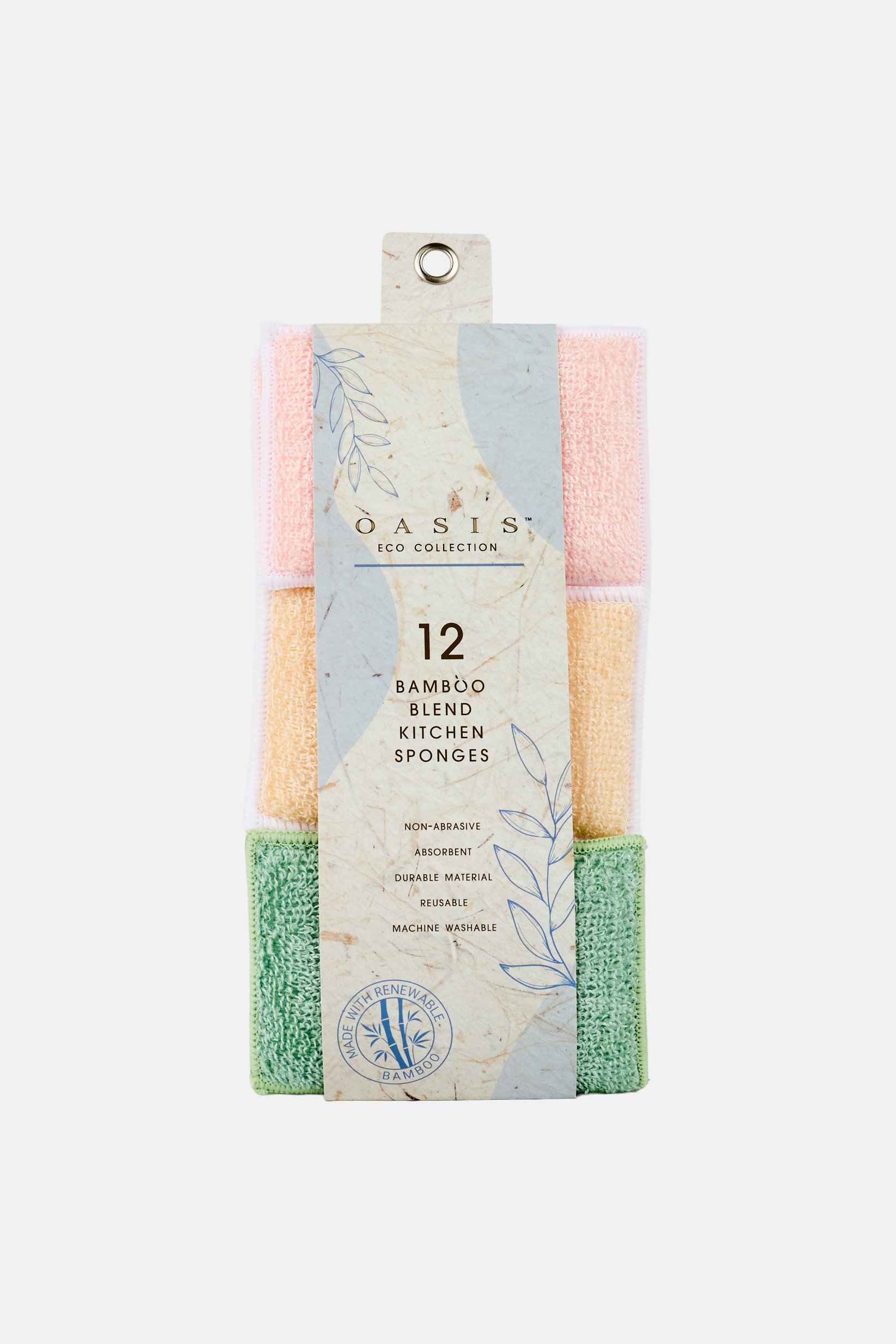 12 Pcs Bamboo Blend Kitchen Sponges, Multicolor
