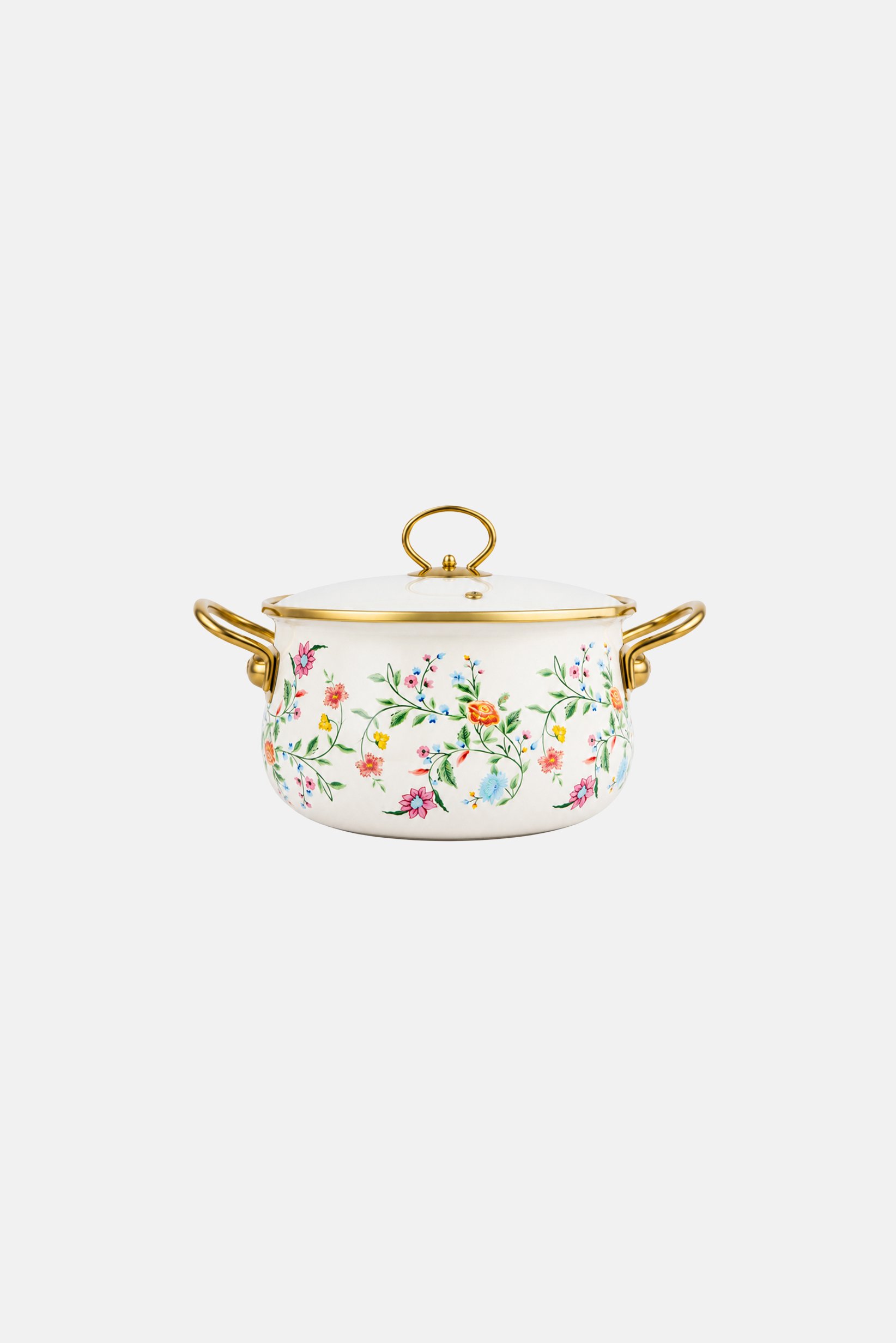 Floral Print Enamel Pot With Glass Lid, Cream