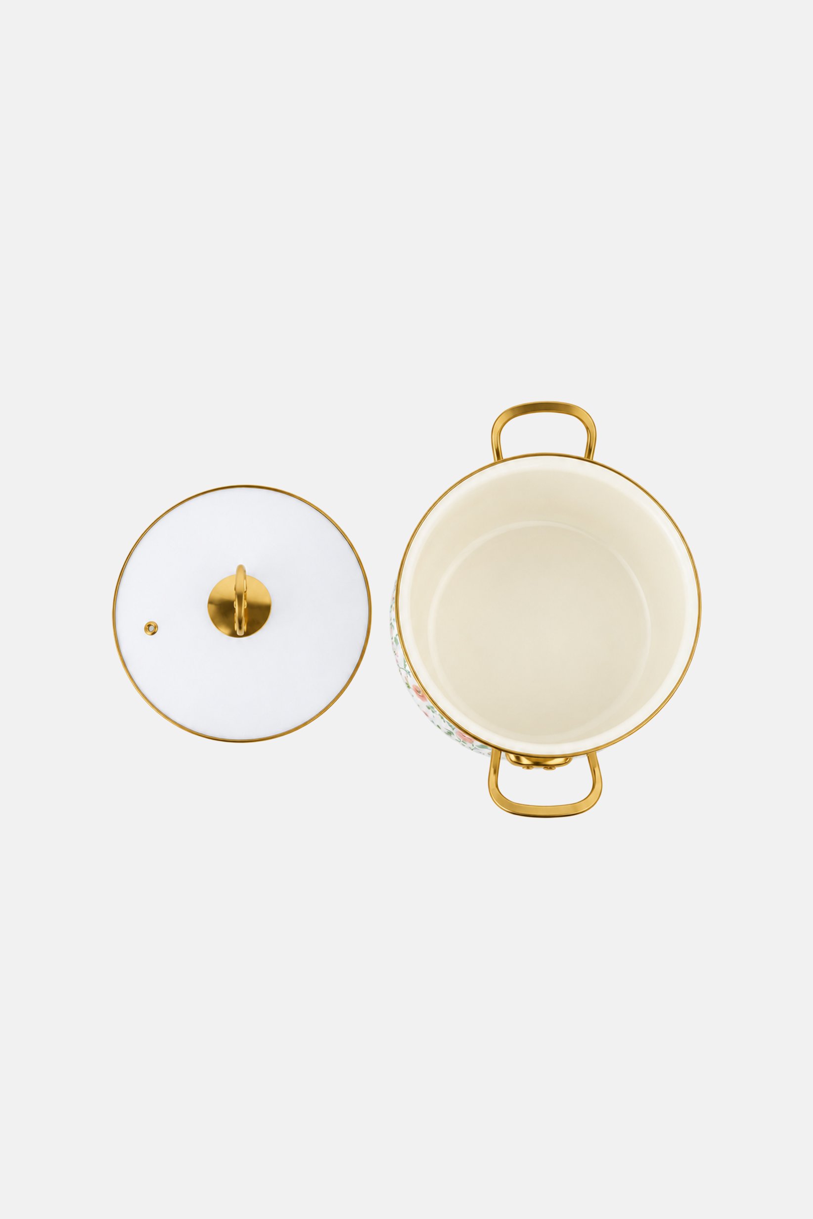 Floral Print Enamel Pot With Glass Lid, Cream