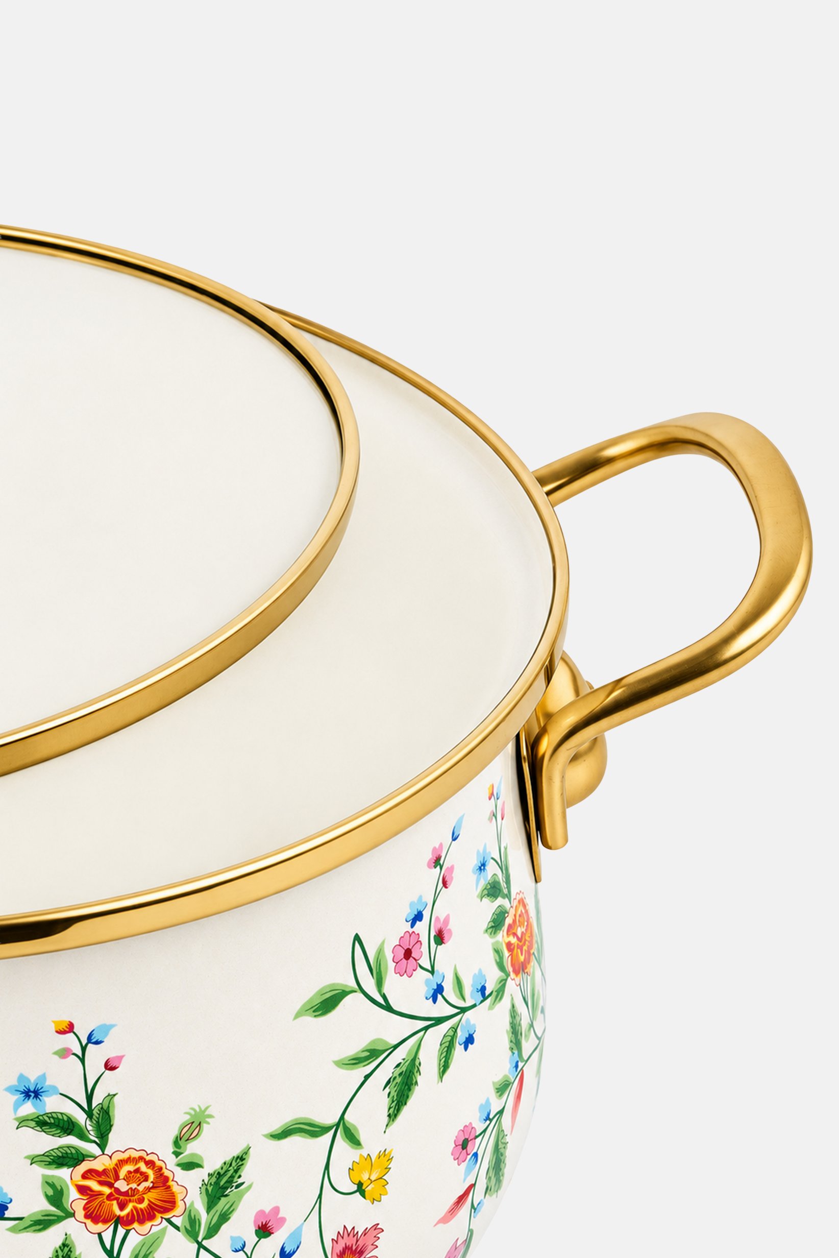 Floral Print Enamel Pot With Glass Lid, Cream