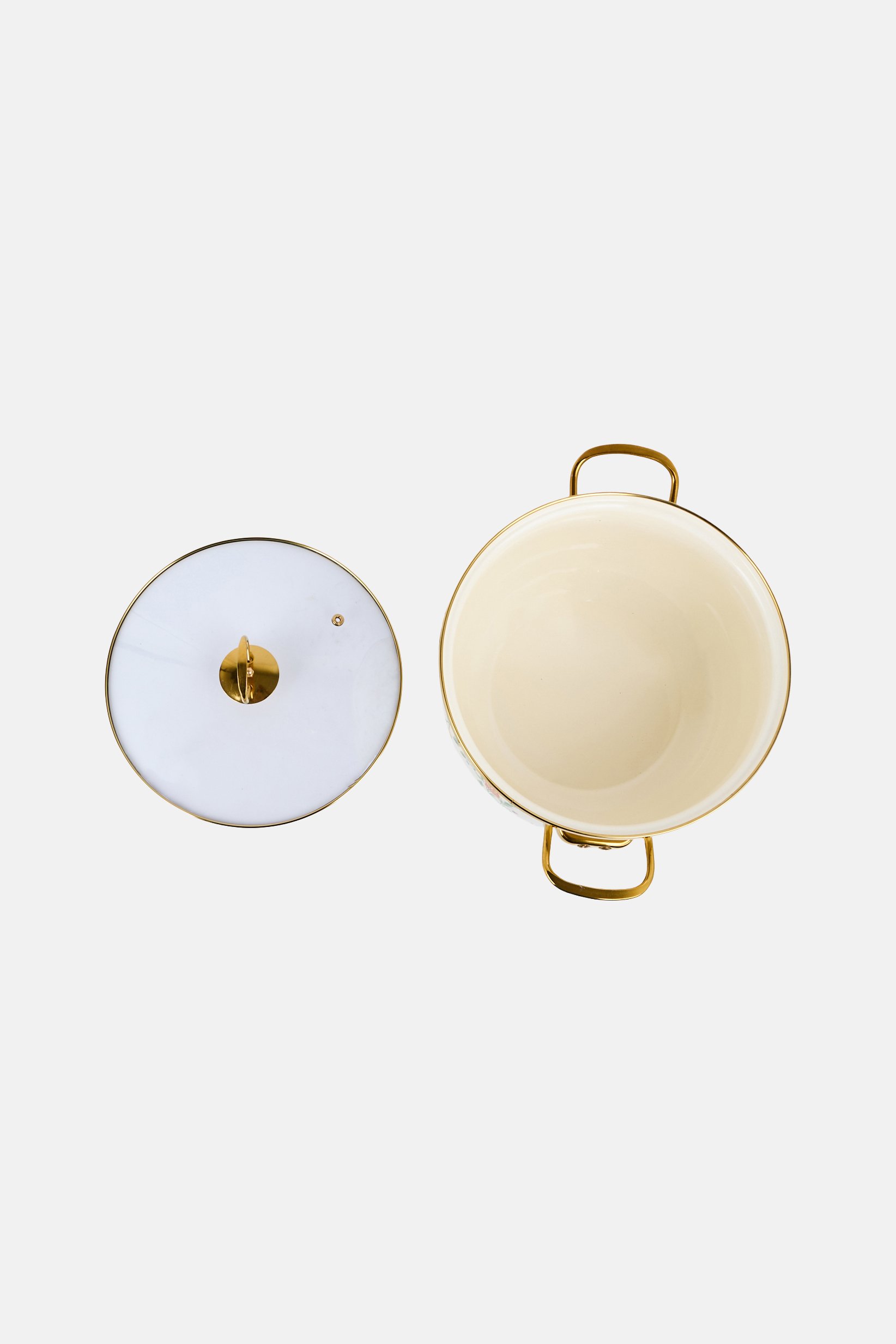 Floral Print Enamel Pot With Glass Lid, Cream