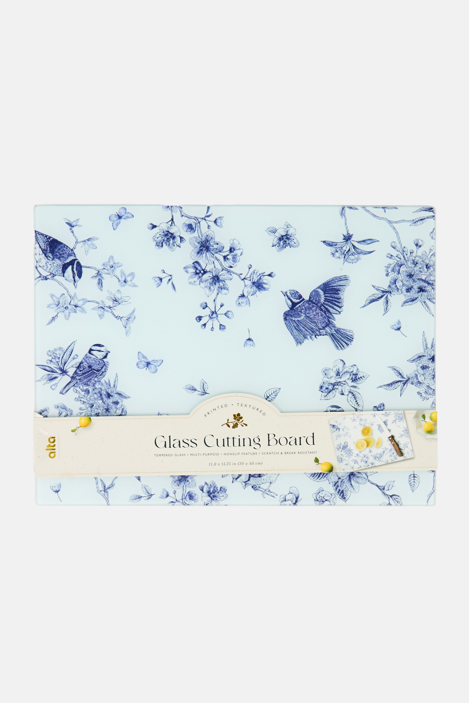 Frosted Glass Cutting Board With Anti Slip Feet, Floral
