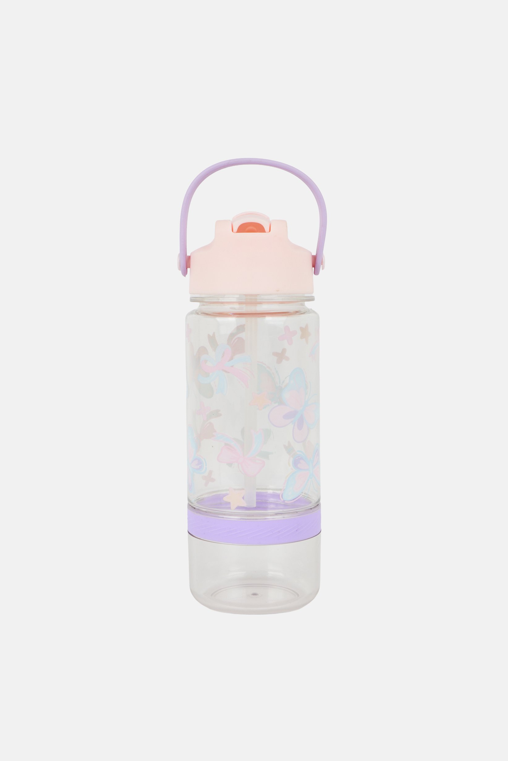 Plastic Butterfly Print Water Bottle With Snack Bottom 591 ml, Multicolor