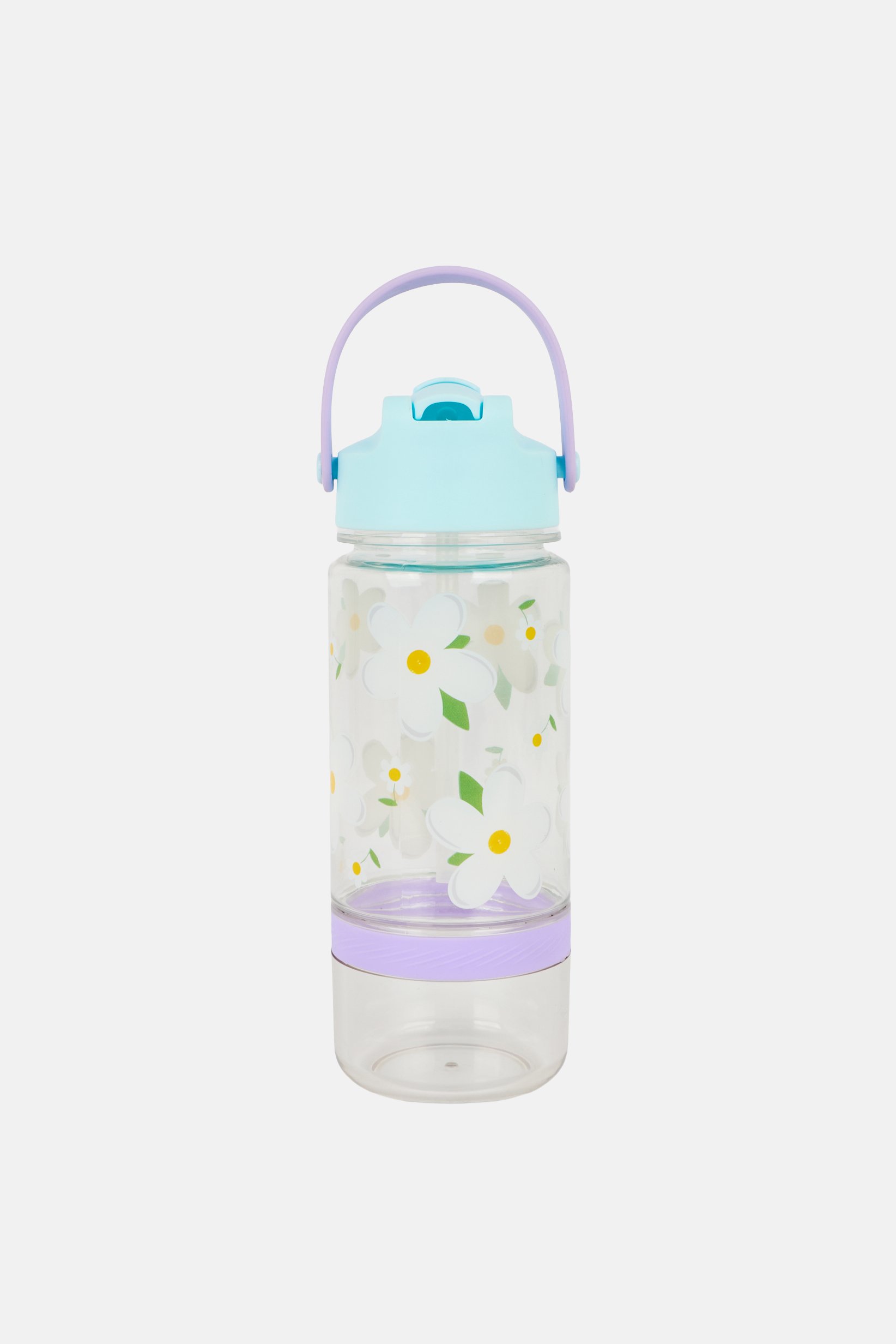 Plastic Flower Print Water Bottle With Snack Bottom 591 ml, Multicolor