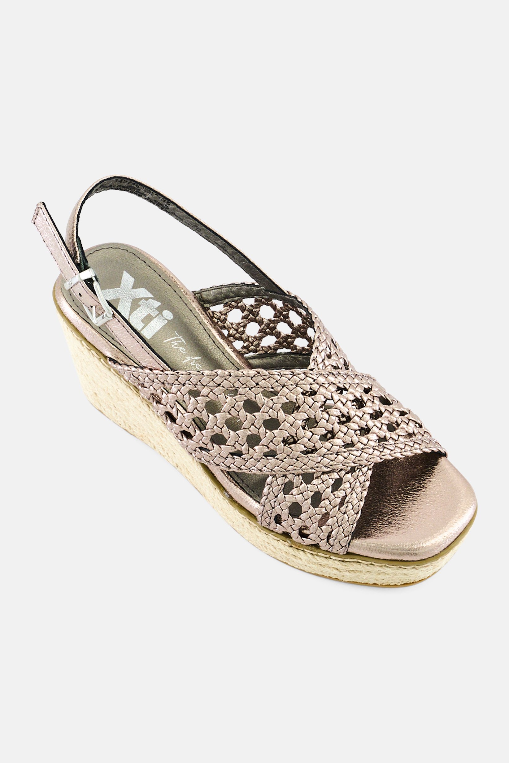 Women Adjustable Buckle Closure Wedges, Silver