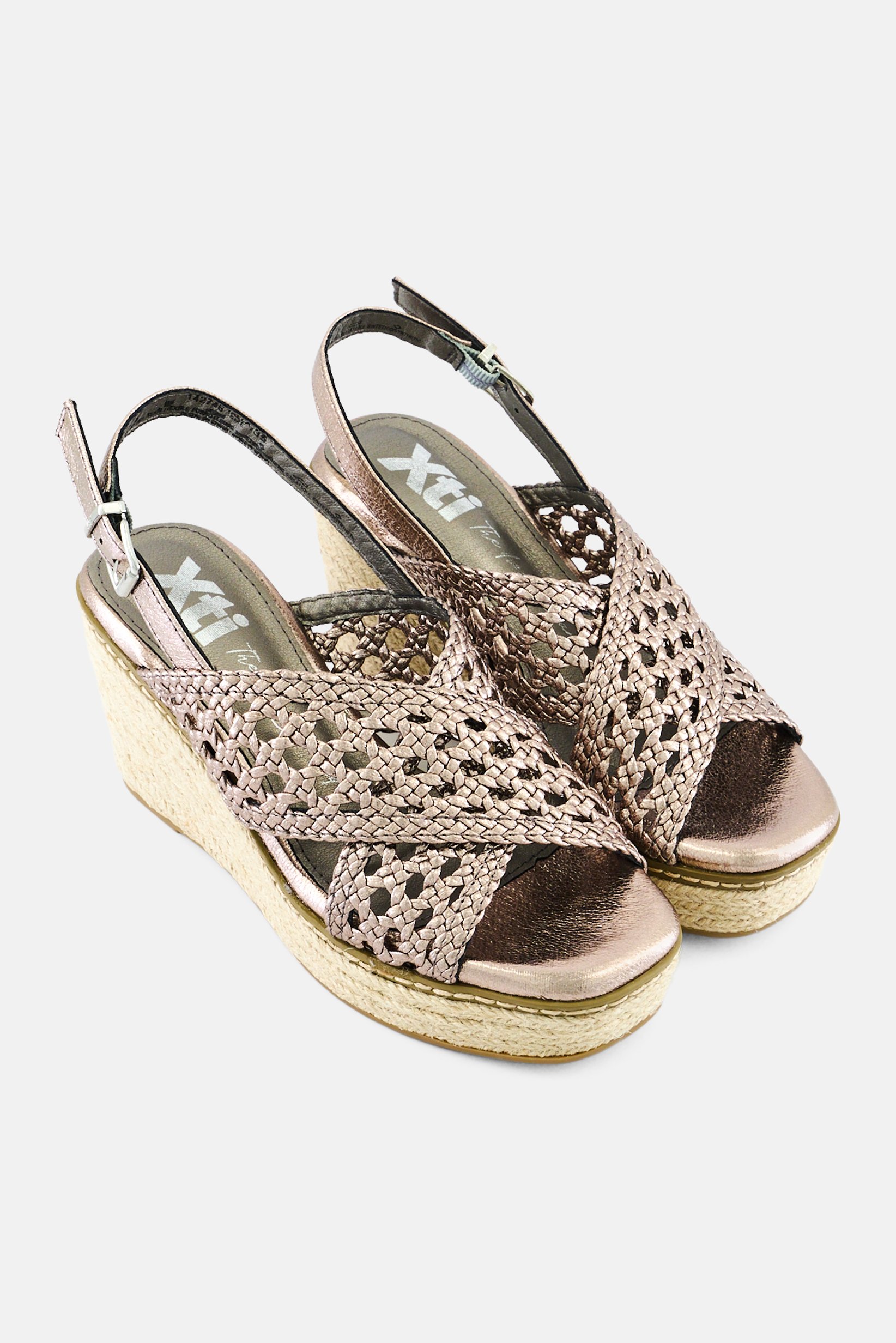 Women Adjustable Buckle Closure Wedges, Silver