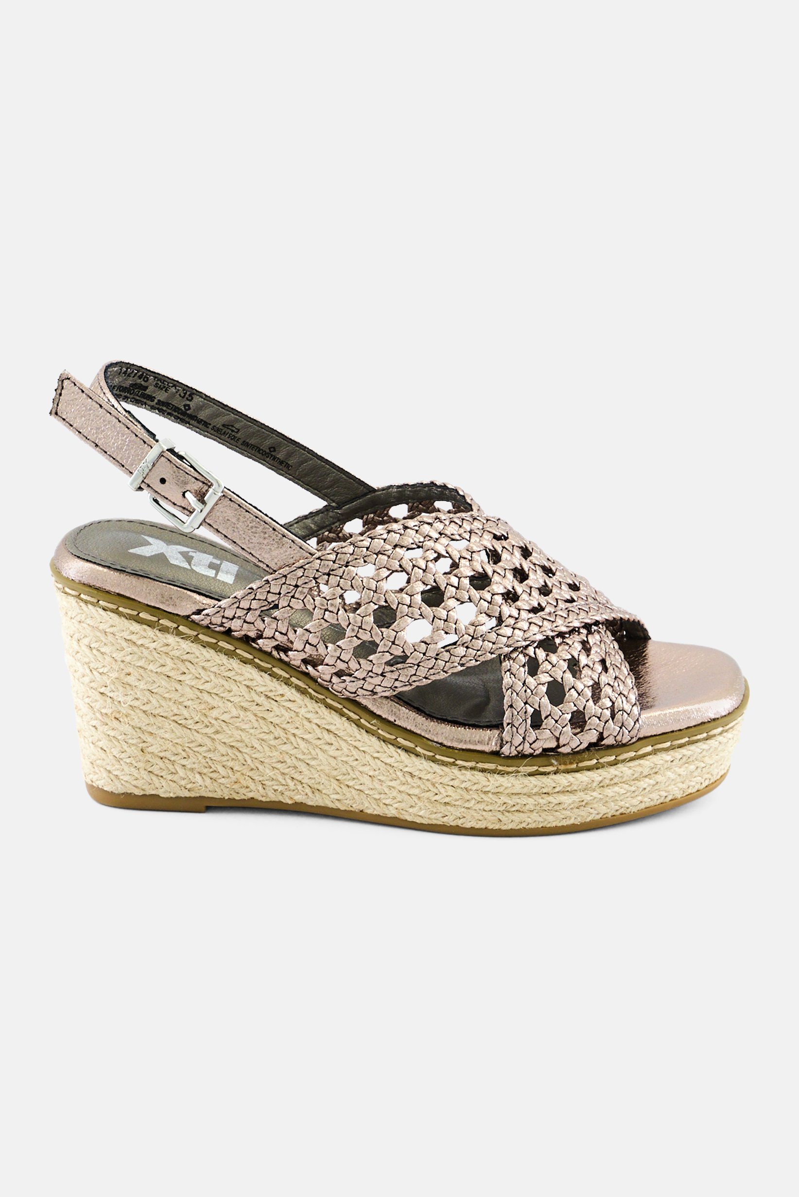Women Adjustable Buckle Closure Wedges, Silver