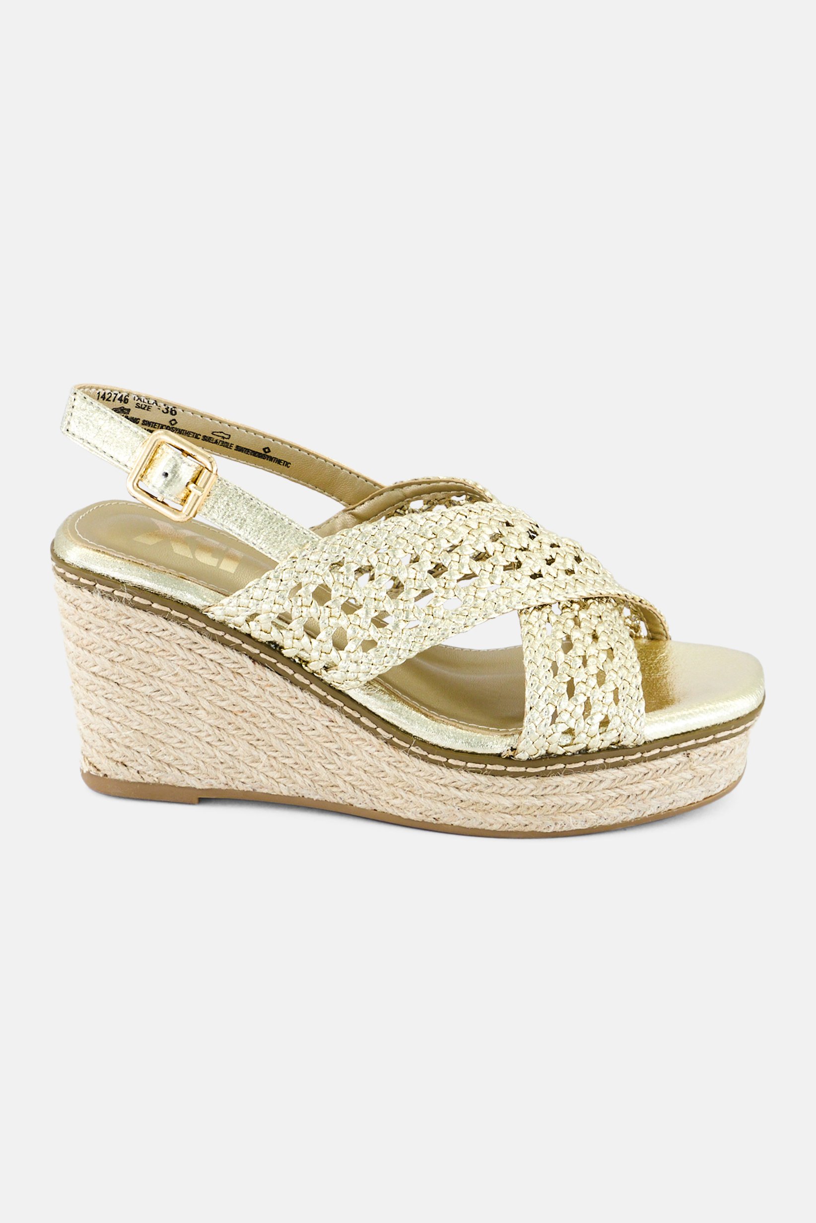 Women Adjustable Buckle Closure Wedges, Gold