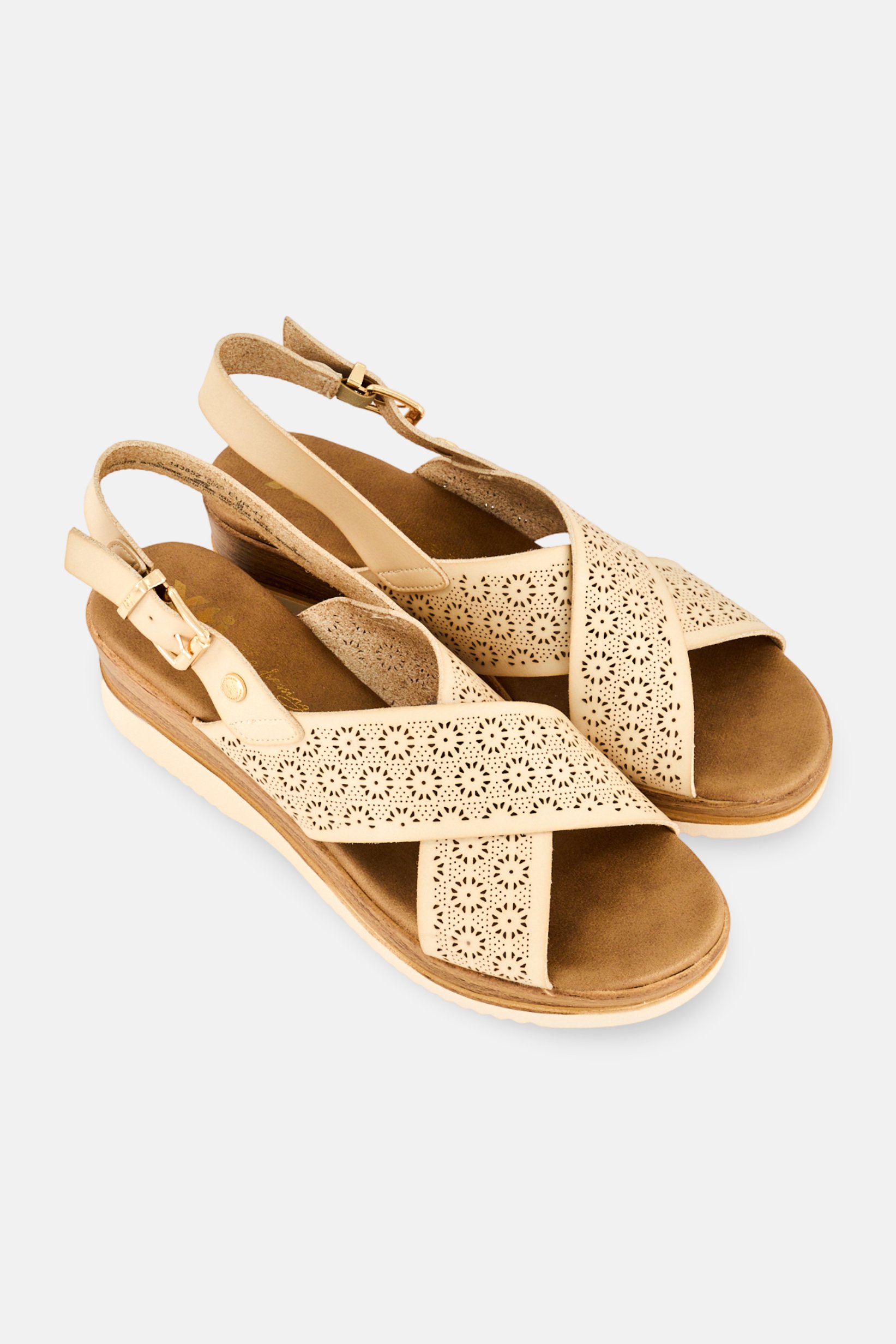 Women Brand Logo Adjustable Buckle Closure Sandals, Beige