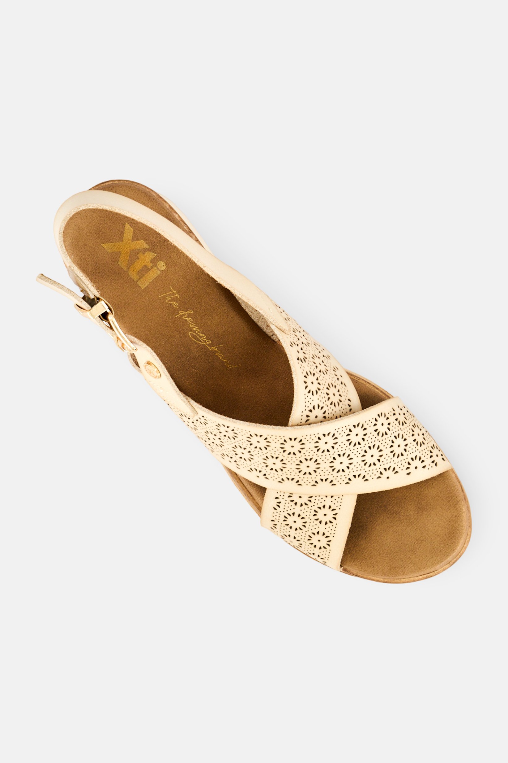 Women Brand Logo Adjustable Buckle Closure Sandals, Beige