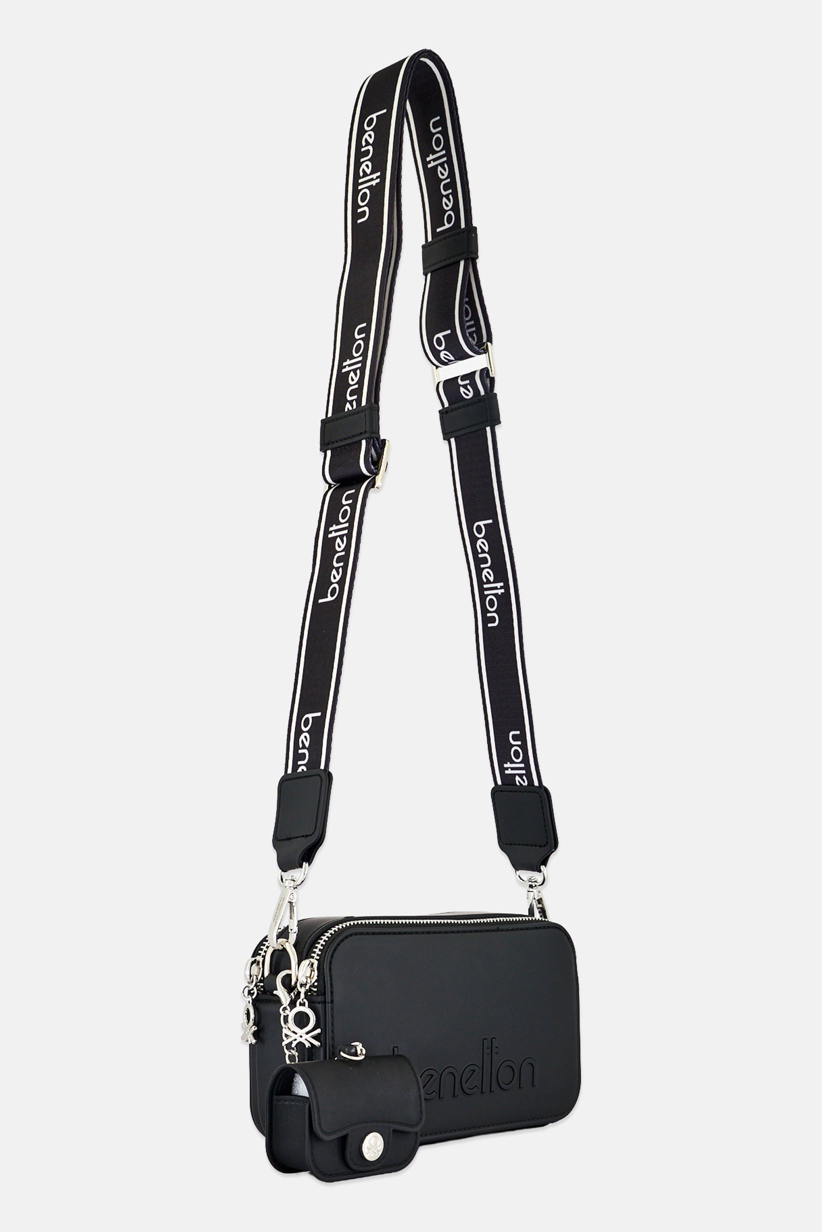Women Brand Logo Cross Body Bag With Airpods Pouch Case, Black