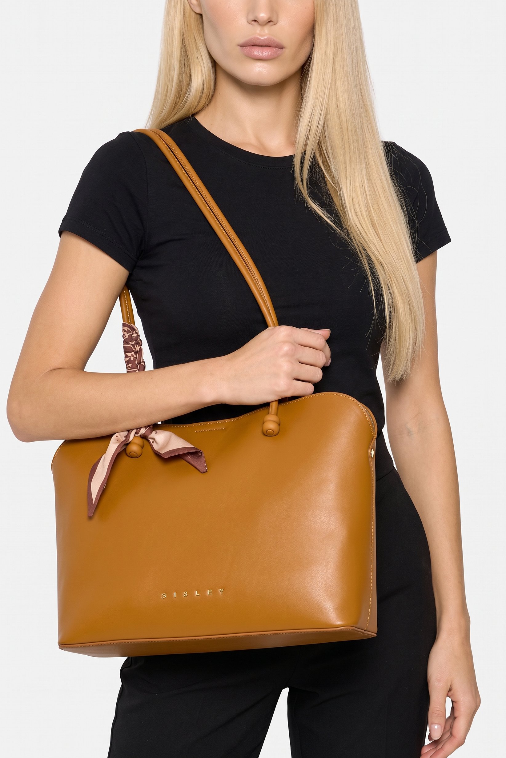 Women Brand Logo Tote Bag, Tan