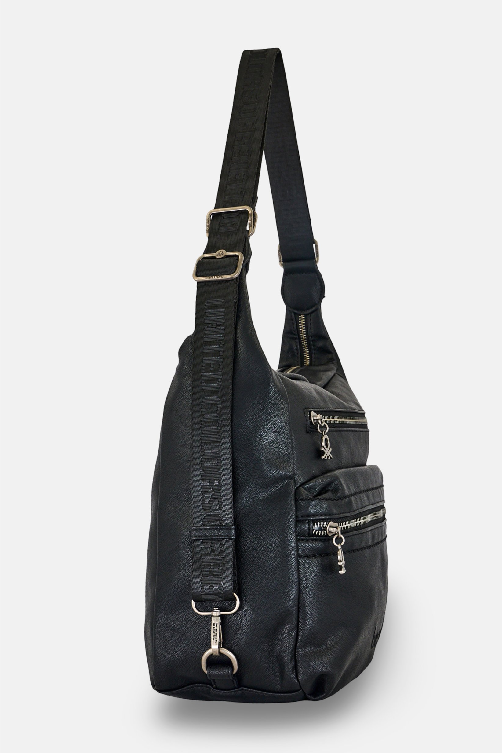 Women Brand Logo Shoulder Bag, Black