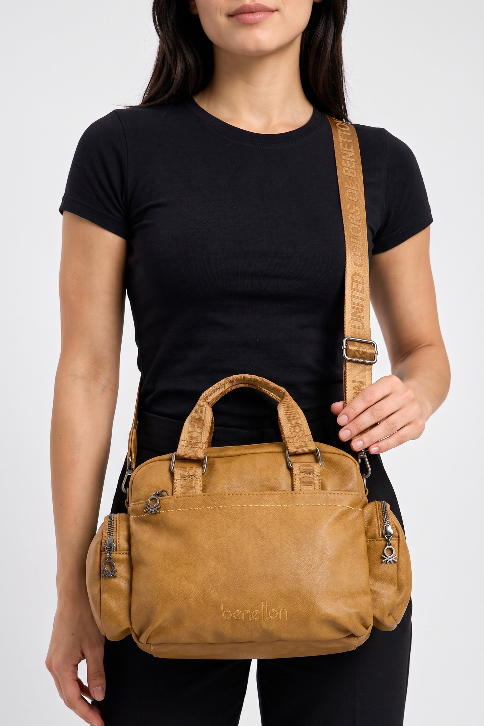 Women Embroidered Logo Cross Body Bag, Light Brown