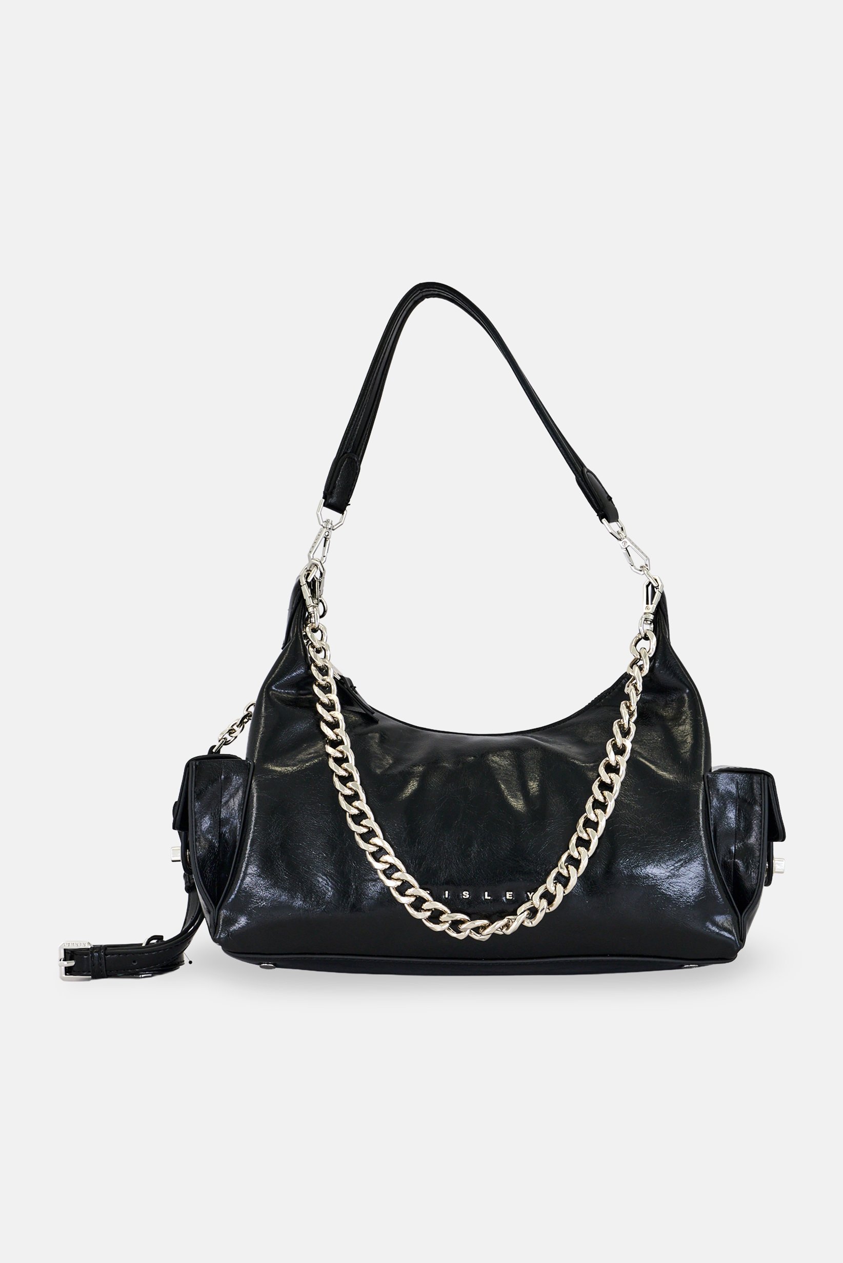 Women Brand Logo Shoulder Bag, Black