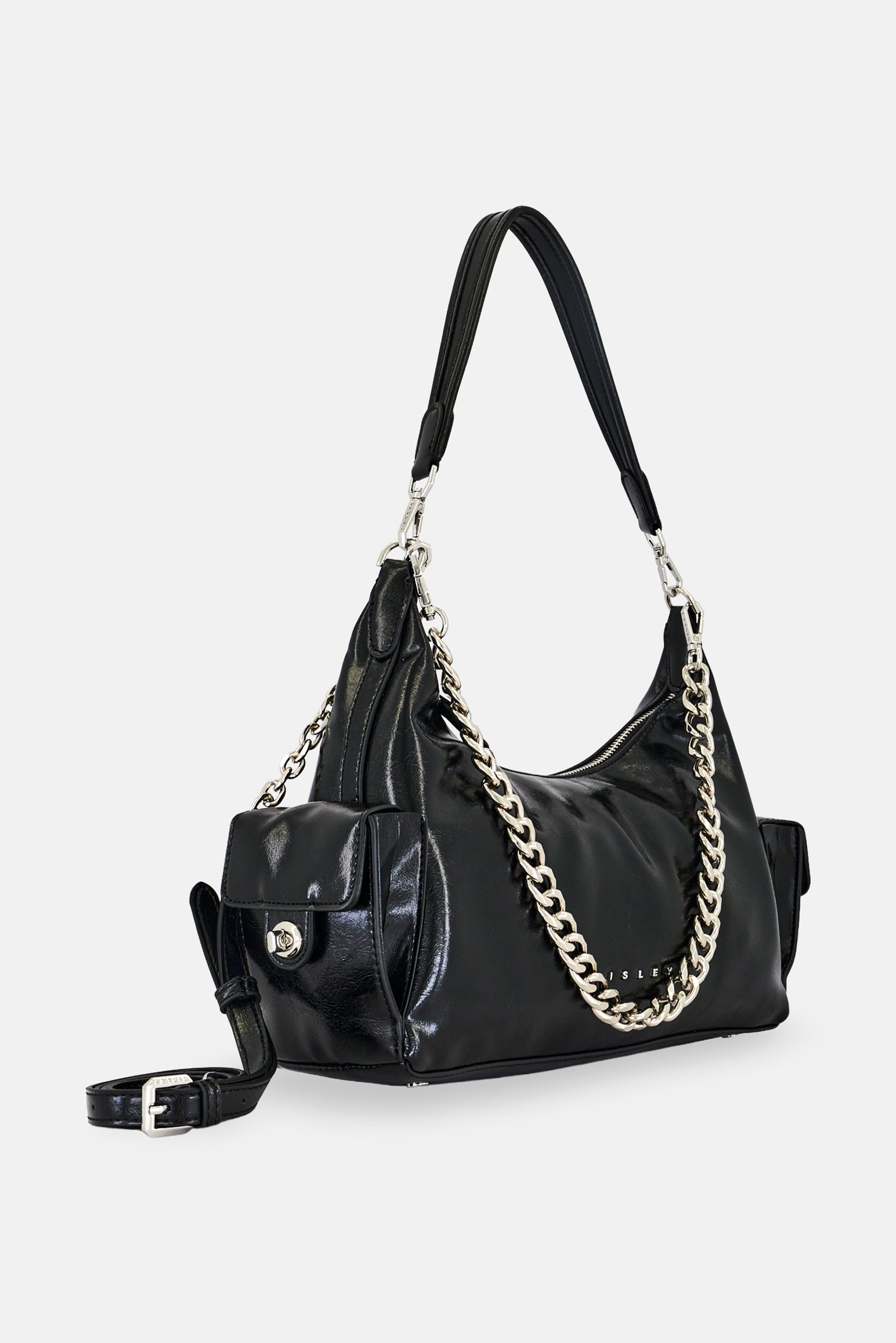 Women Brand Logo Shoulder Bag, Black