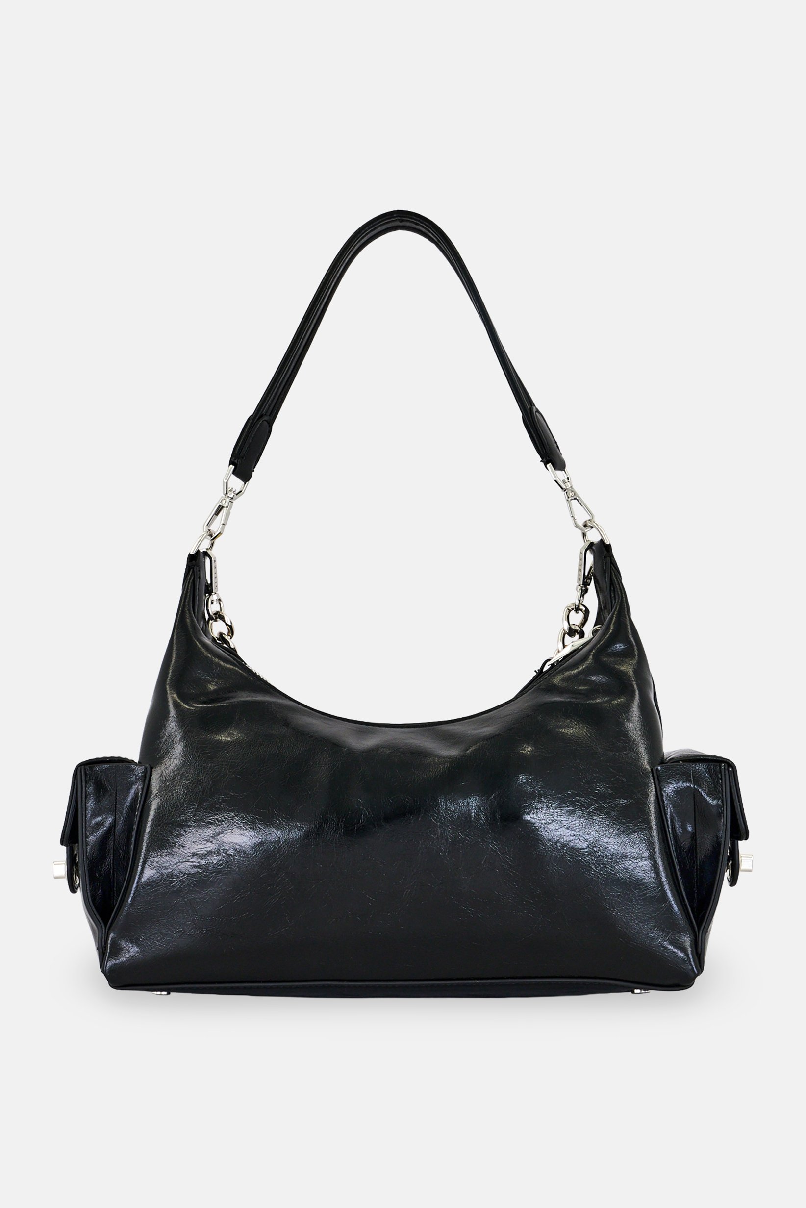 Women Brand Logo Shoulder Bag, Black