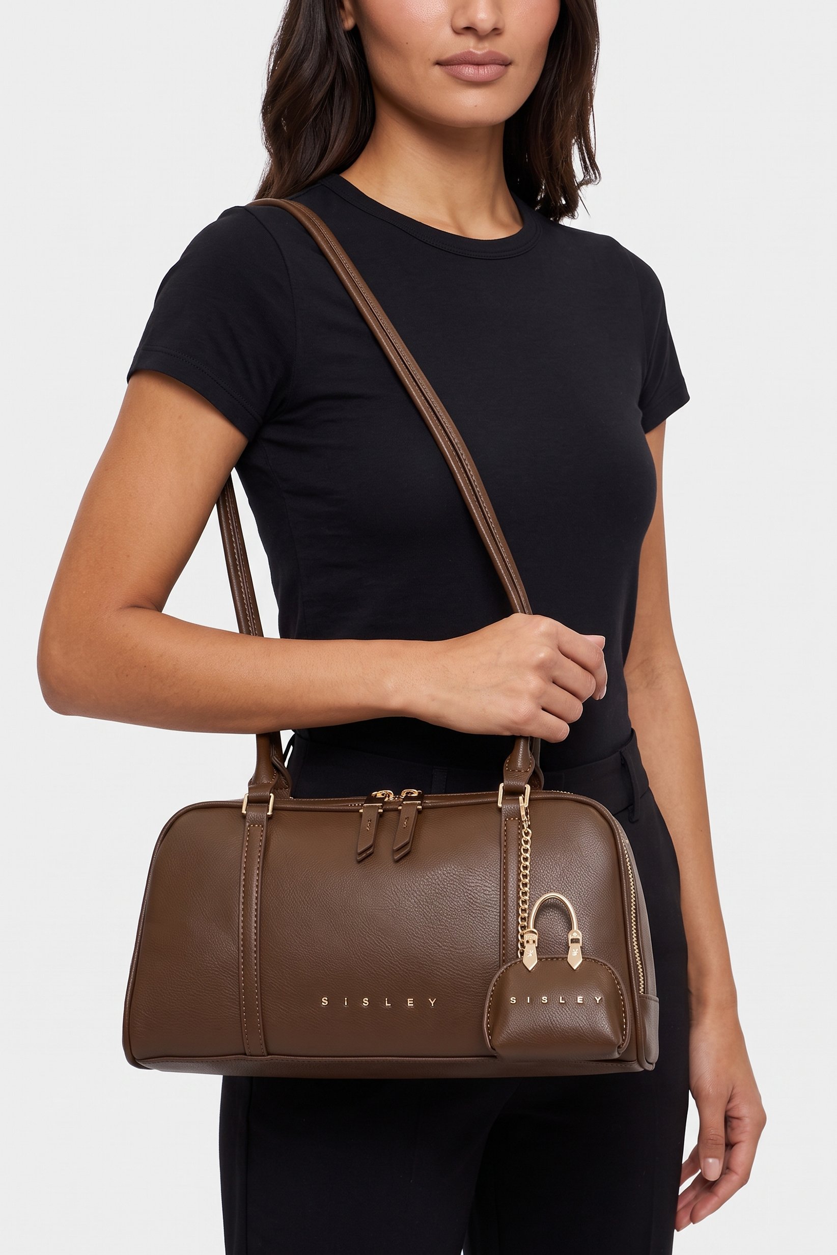 Women Brand Logo Satchel Bag, Brown