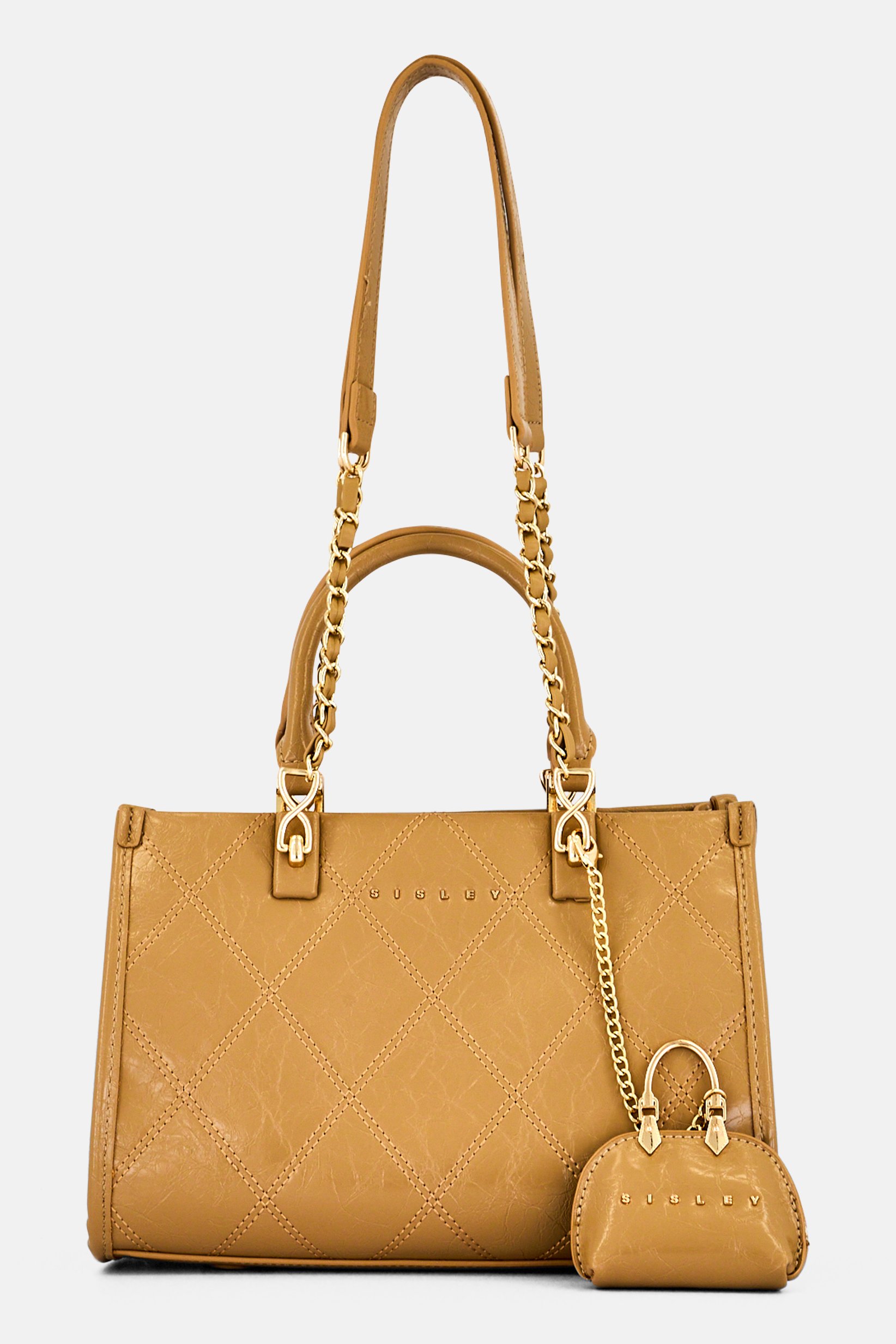 Women Quilted Satchel Bag, Tan