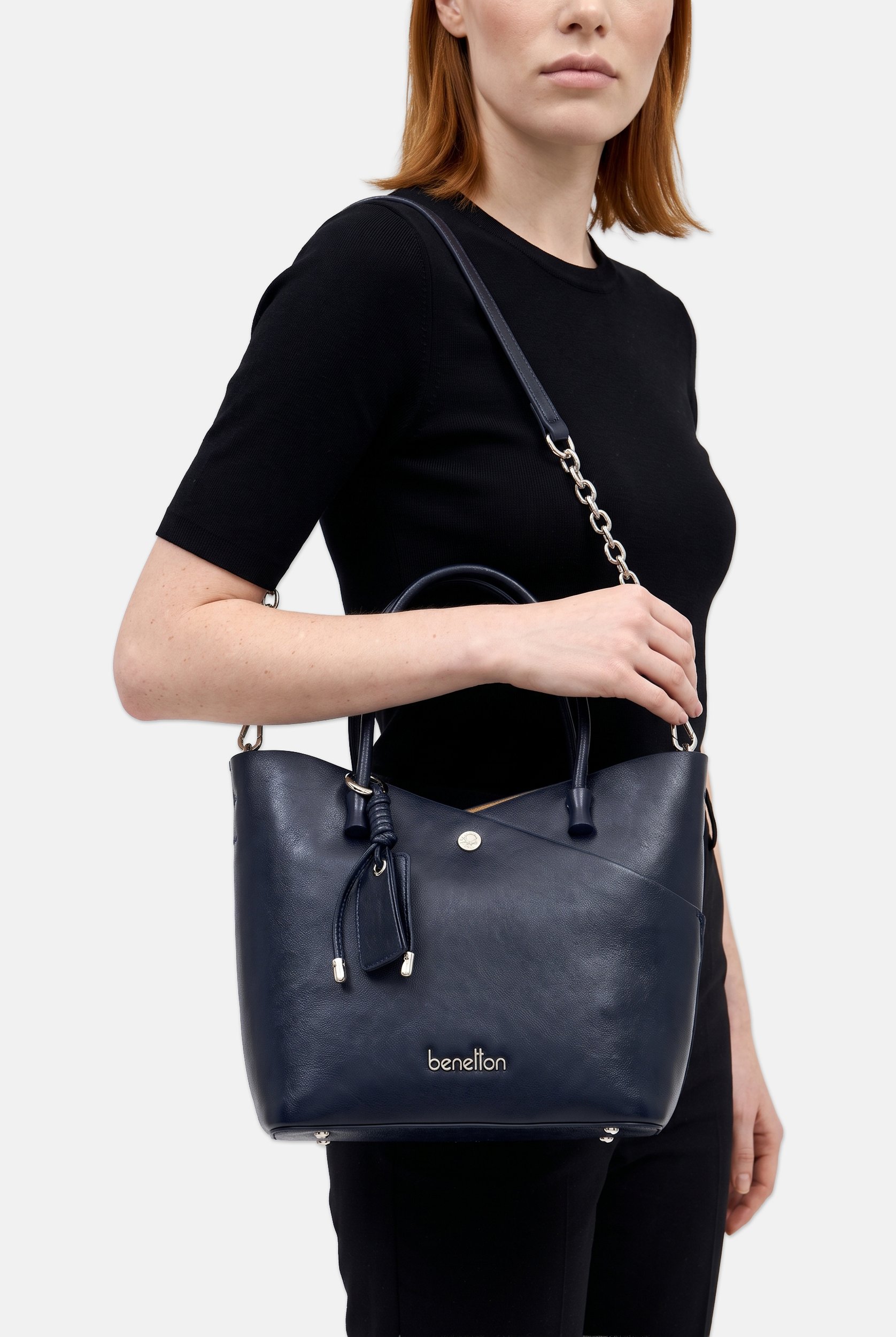 Women Brand Logo Cross Body Bag With Pouch, Navy