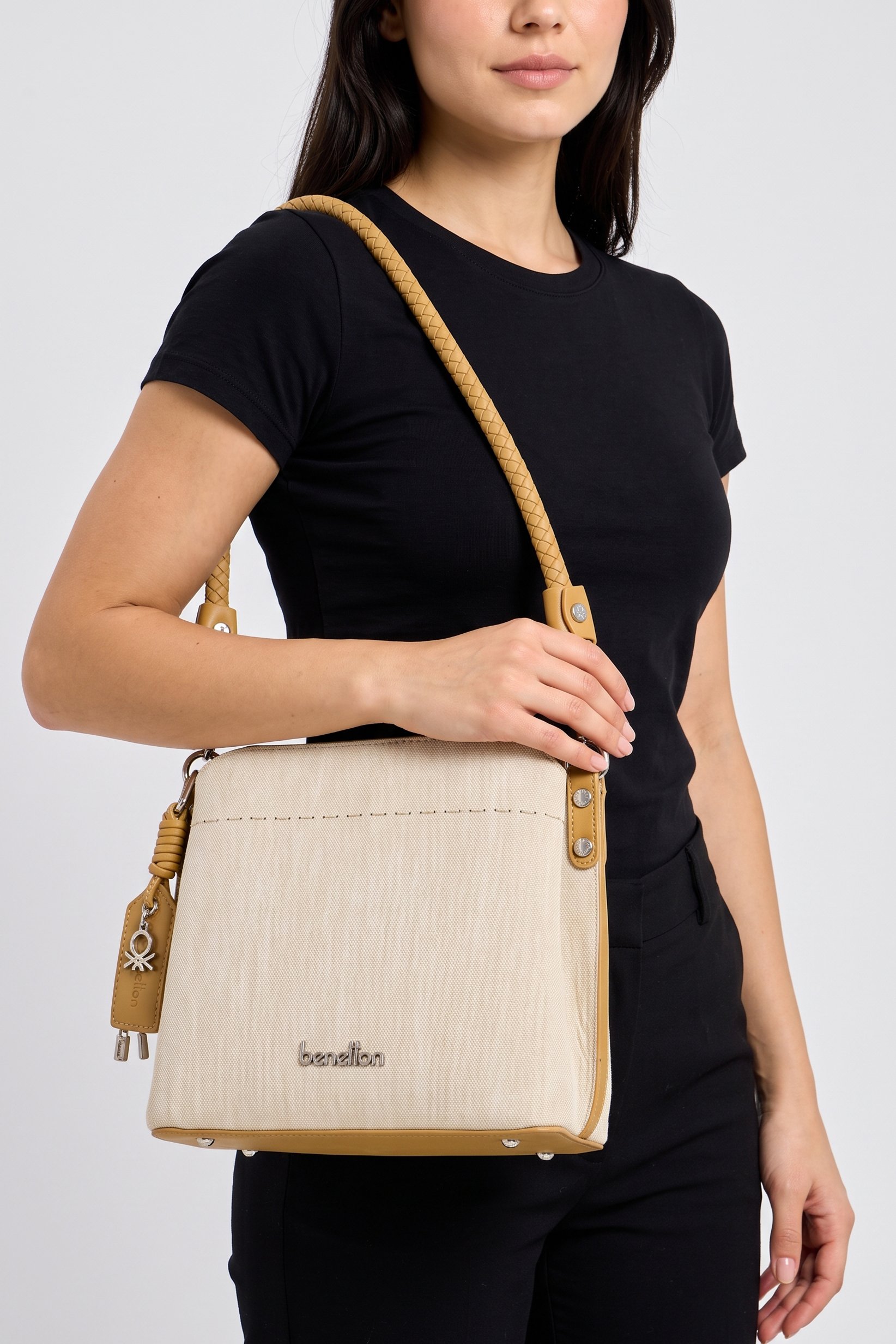 Women Brand Logo Cross Body Bag, Beige