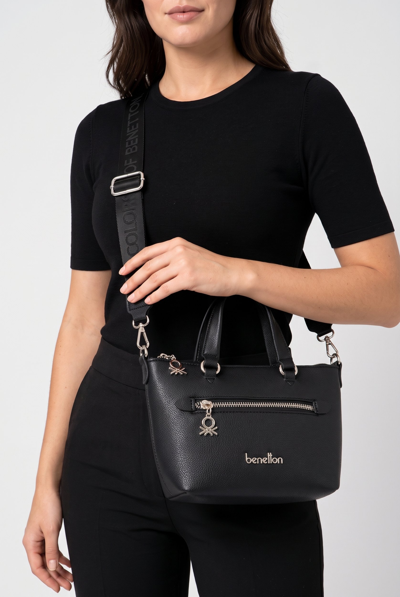 Women Brand Logo Handbag, Black