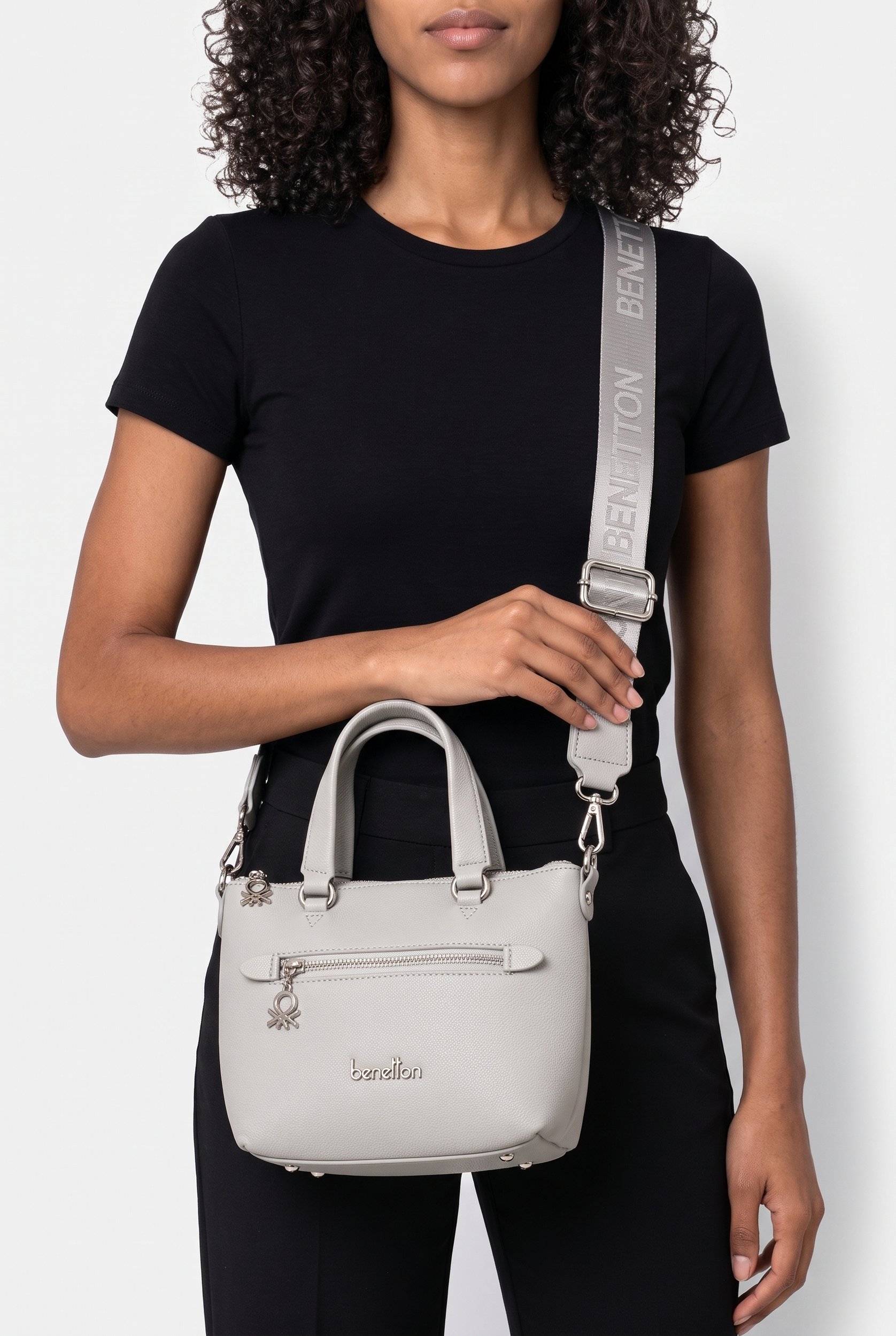 Women Brand Logo Handbag, Grey