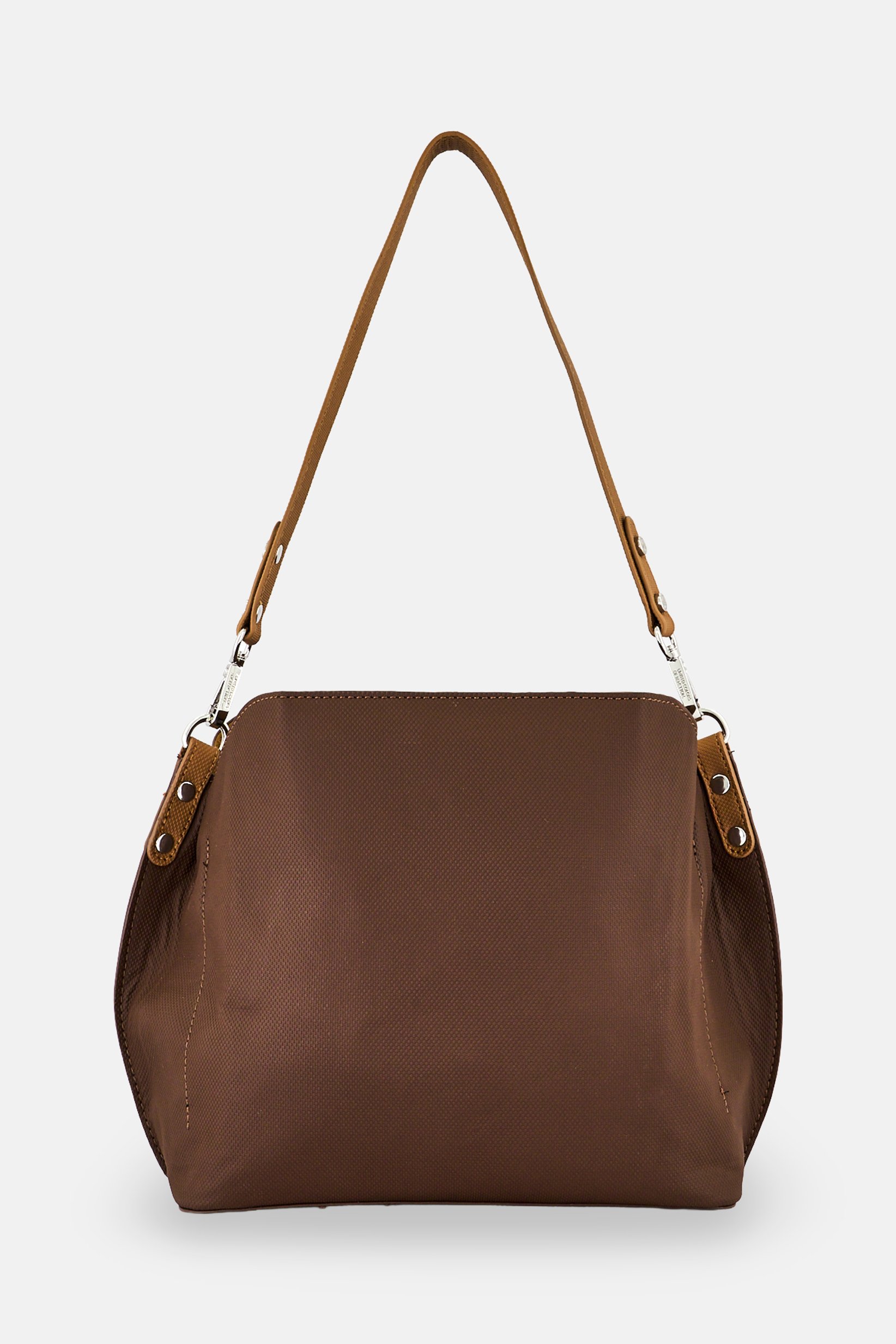 Women Embroidered Logo Shoulder Bag, Chocolate