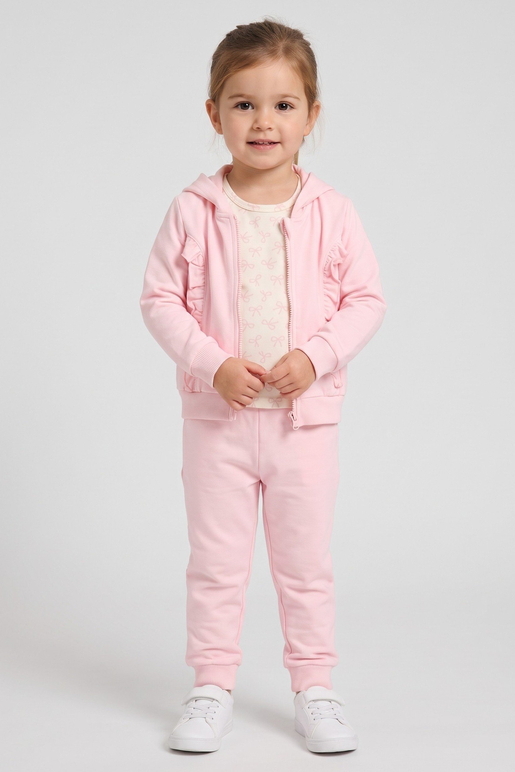 Toddlers Girl 3 Pieces Plain Full Zip Hoodie And Sweatpants With T-Shirt Set, Multicolor