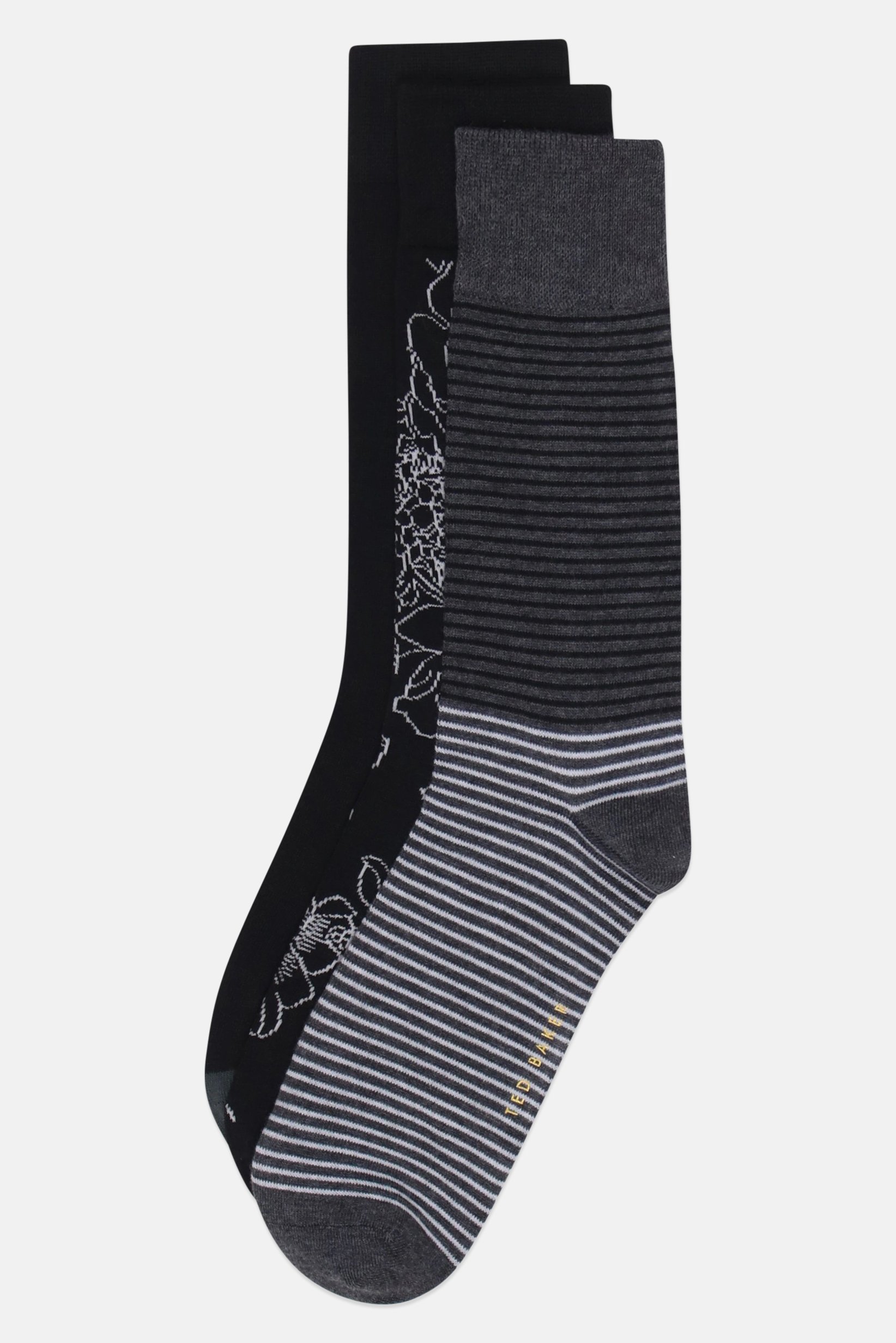 Men 3 Pairs Stripe Non Terry Crew Socks, Multicolor