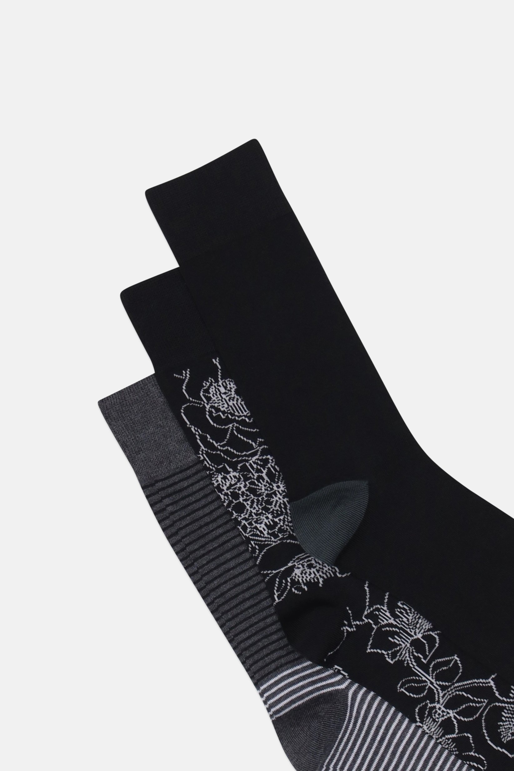 Men 3 Pairs Stripe Non Terry Crew Socks, Multicolor