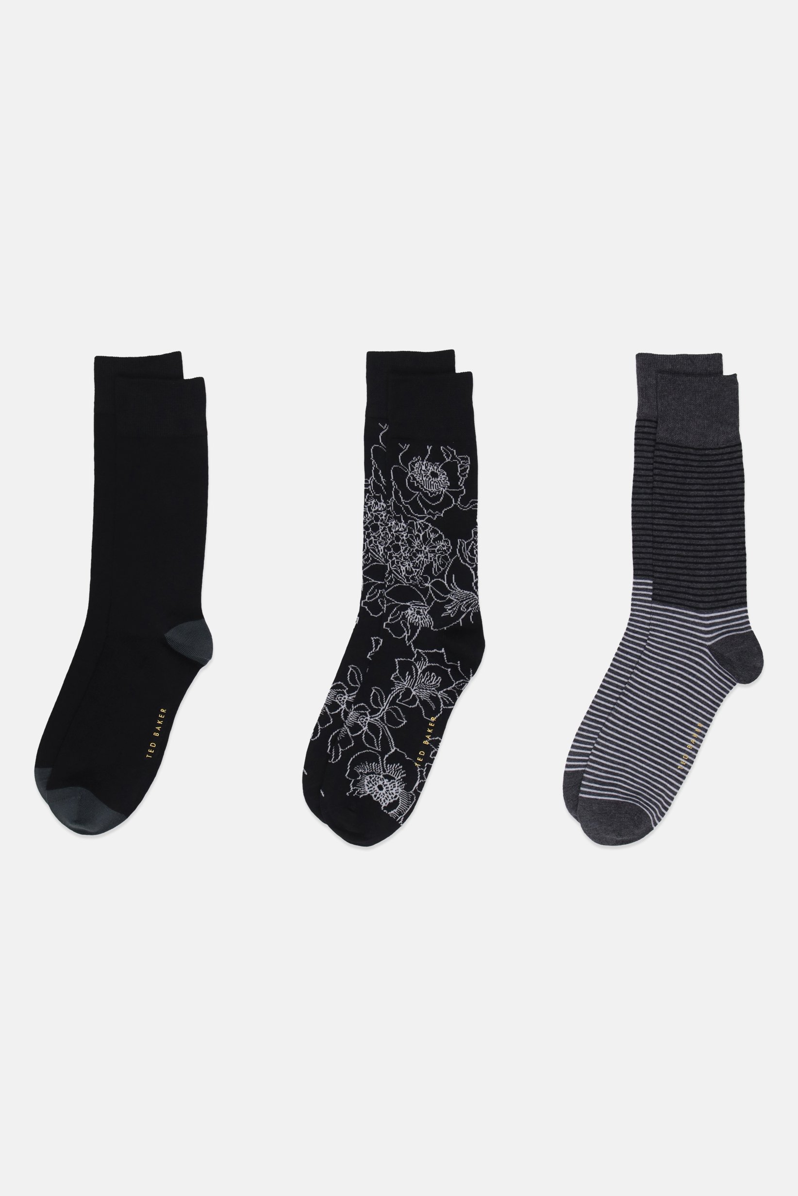 Men 3 Pairs Stripe Non Terry Crew Socks, Multicolor