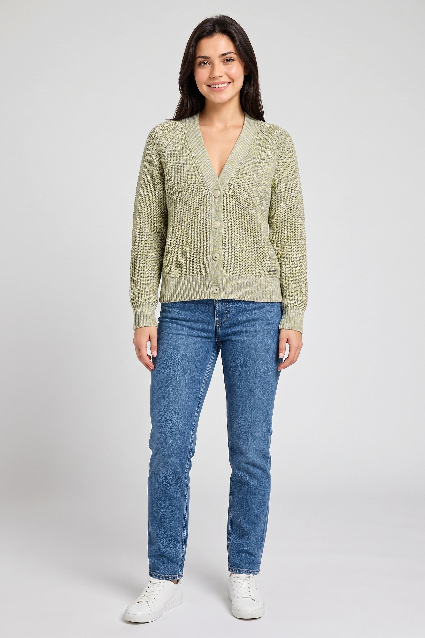 Women V Neck Knitted Cardigan, Multicolor