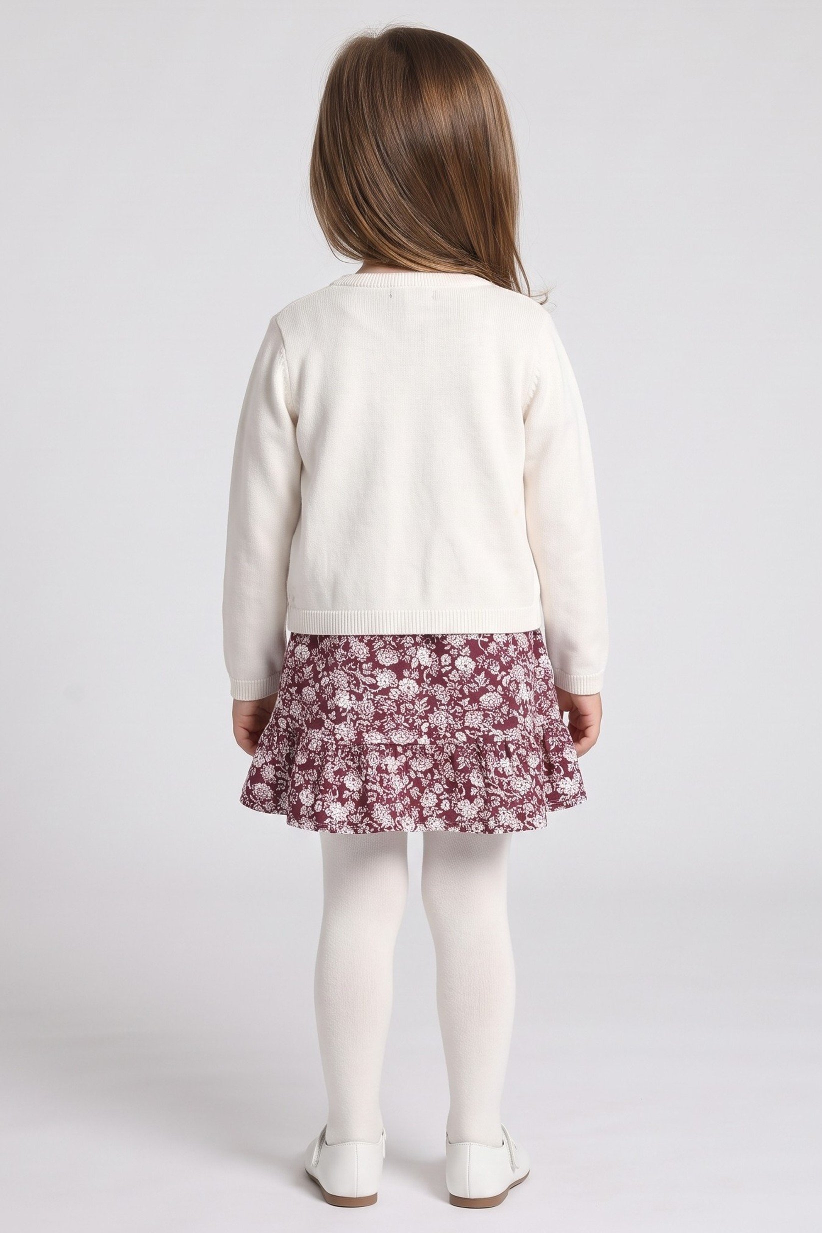 Toddlers Girl 3 Pcs Floral Print Dress And Tights With Cardigan Set, Multicolor