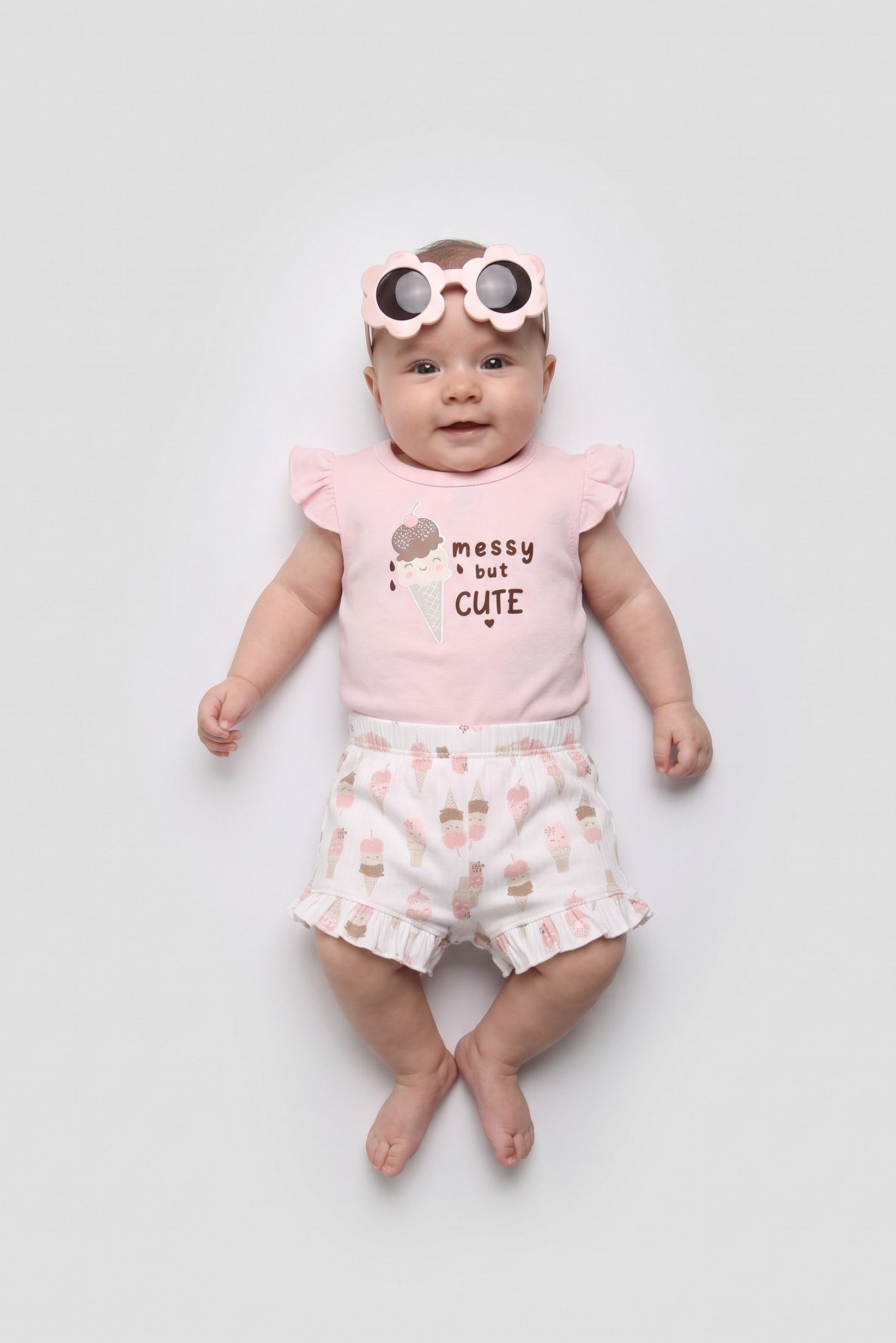 Toddlers Girl 3 Pcs Graphic Print Bodysuit And Shorts With Sunglasses Set, Multicolor