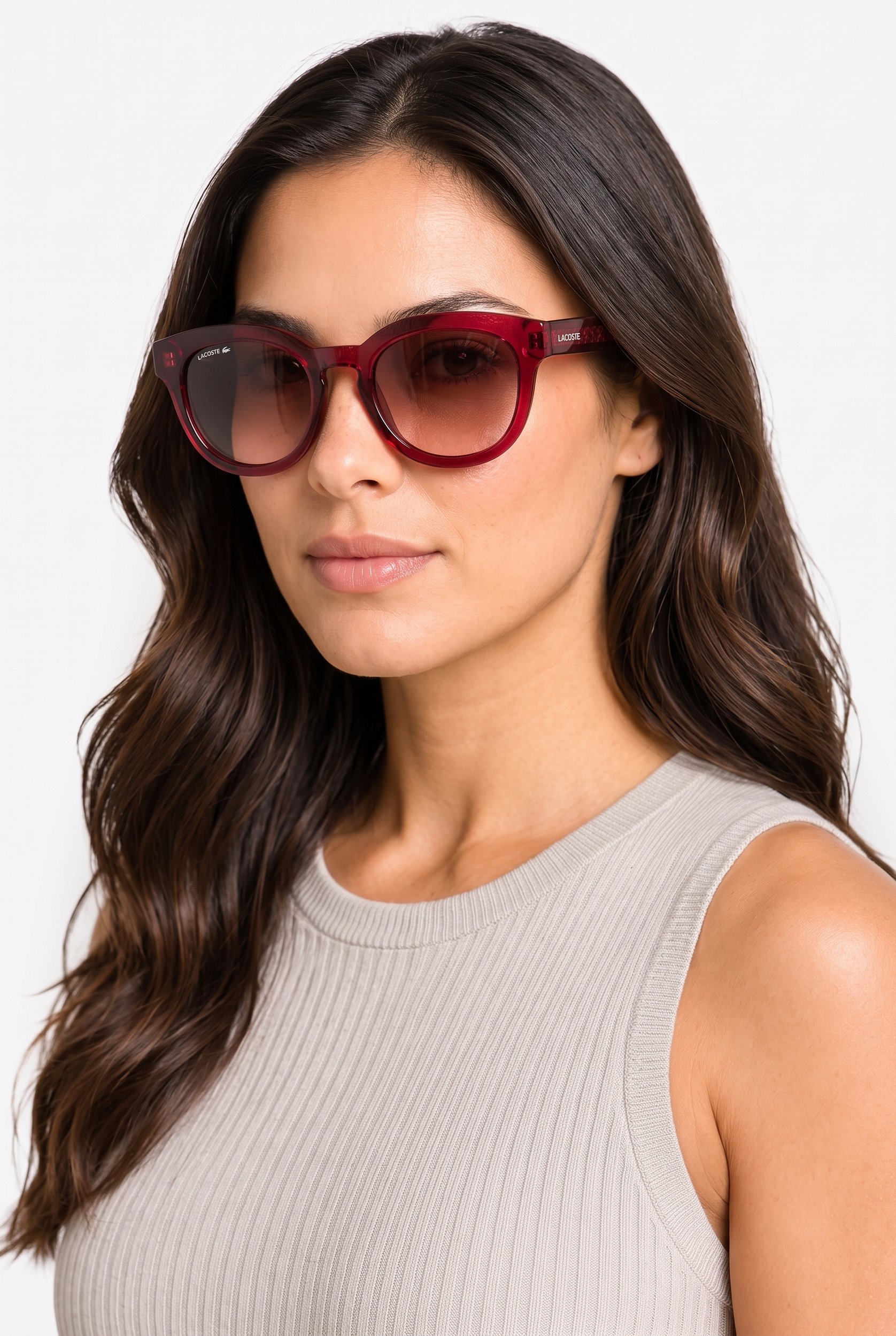 Women L6070S Round Sunglasses, Burgundy