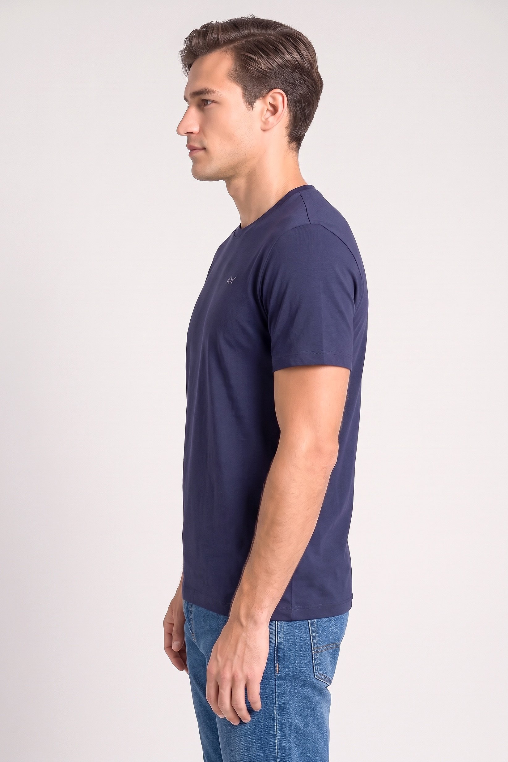 Men Crew Neck Short Sleeve Brand Logo T-Shirt, Navy