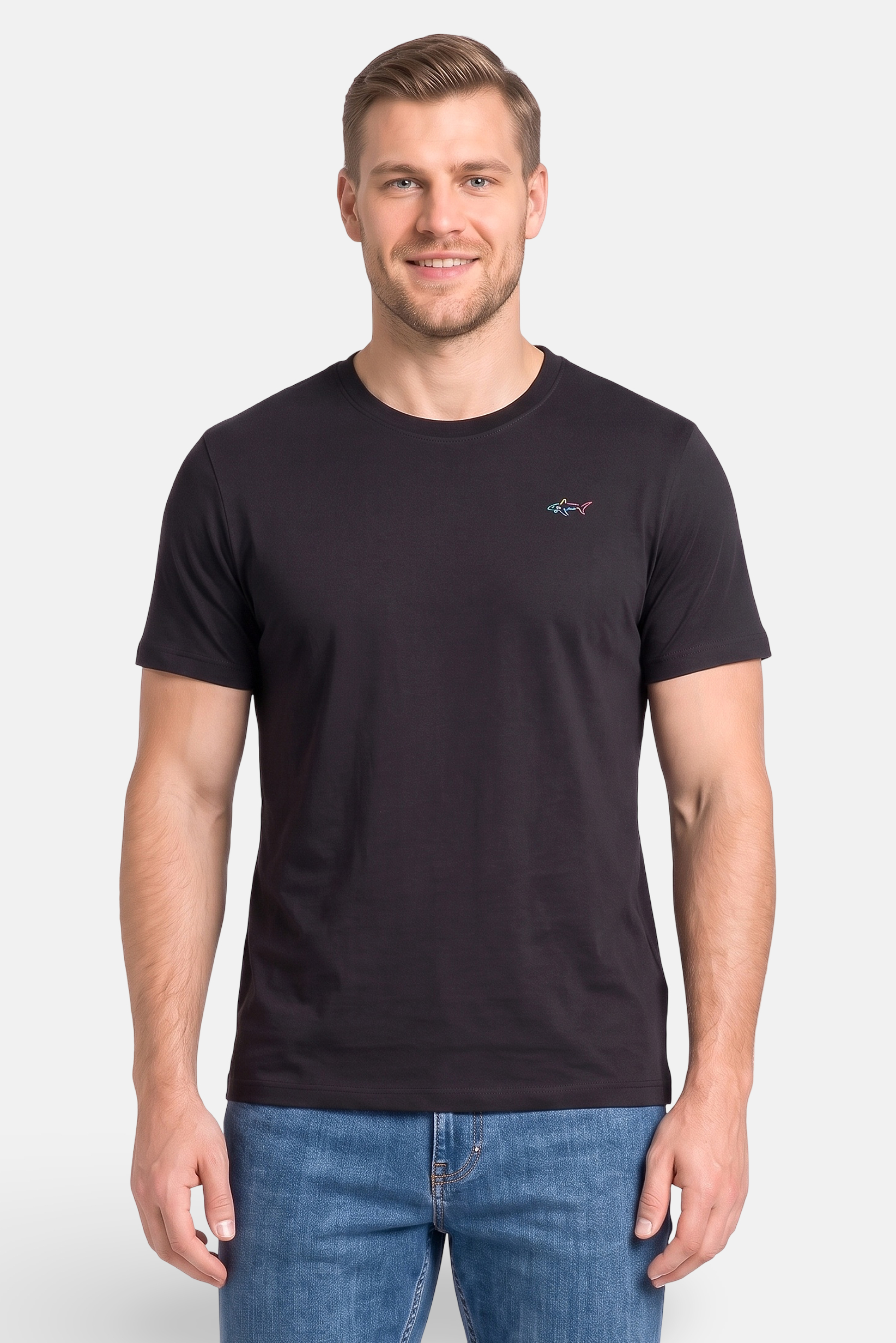 Men Crew Neck Short Sleeve Brand Logo T-Shirt, Black