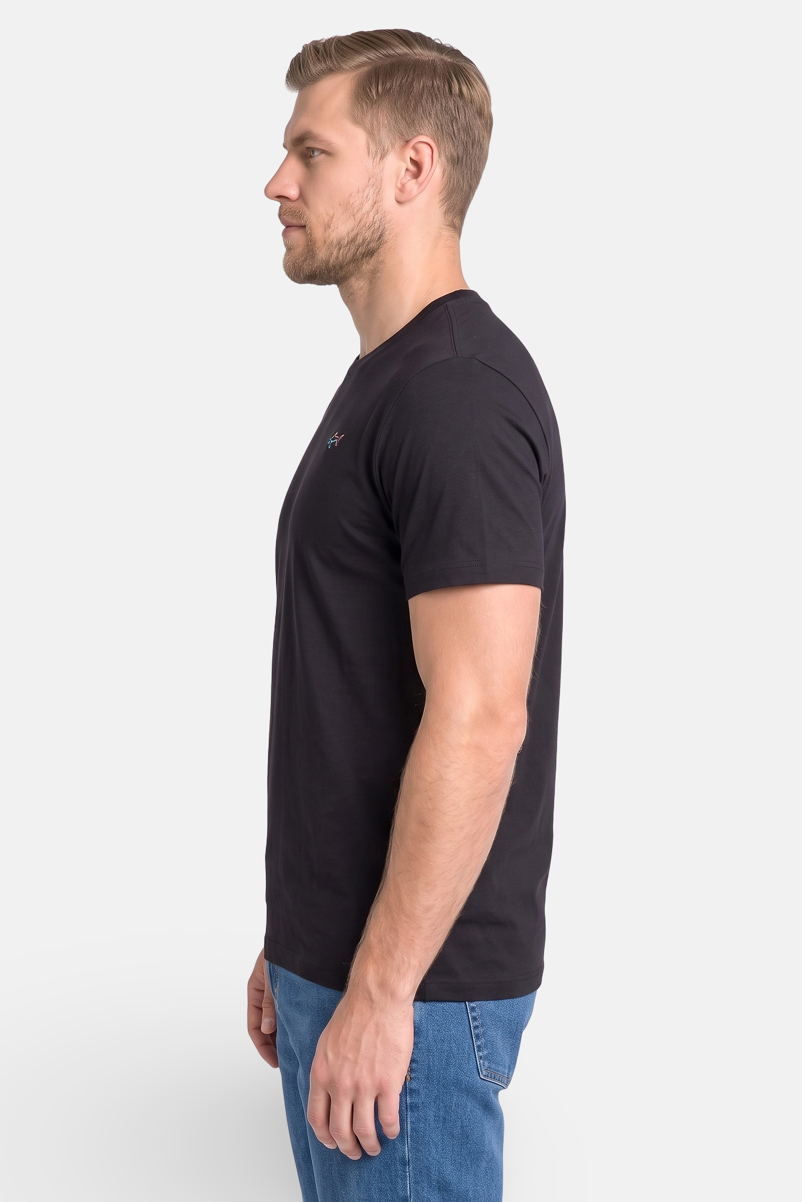 Men Crew Neck Short Sleeve Brand Logo T-Shirt, Black