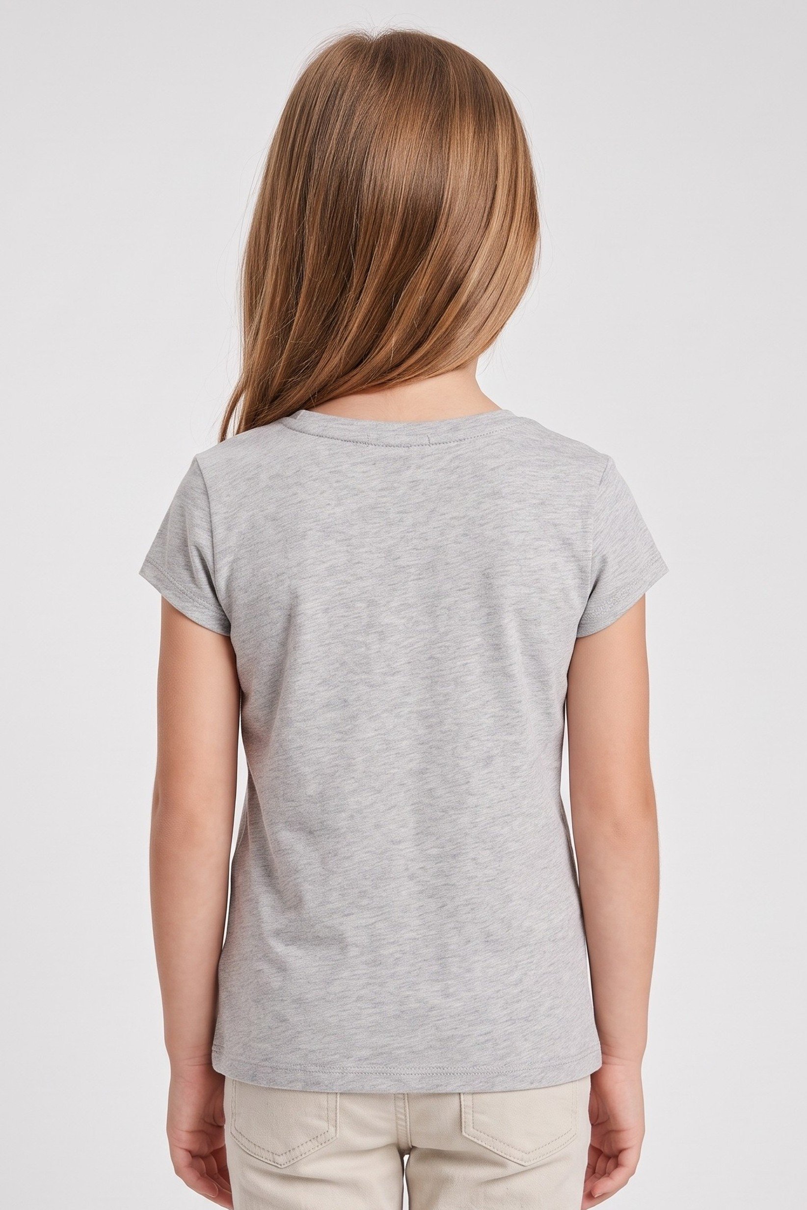 Kids Girl Graphic Print Short Sleeve Top, Heather Grey