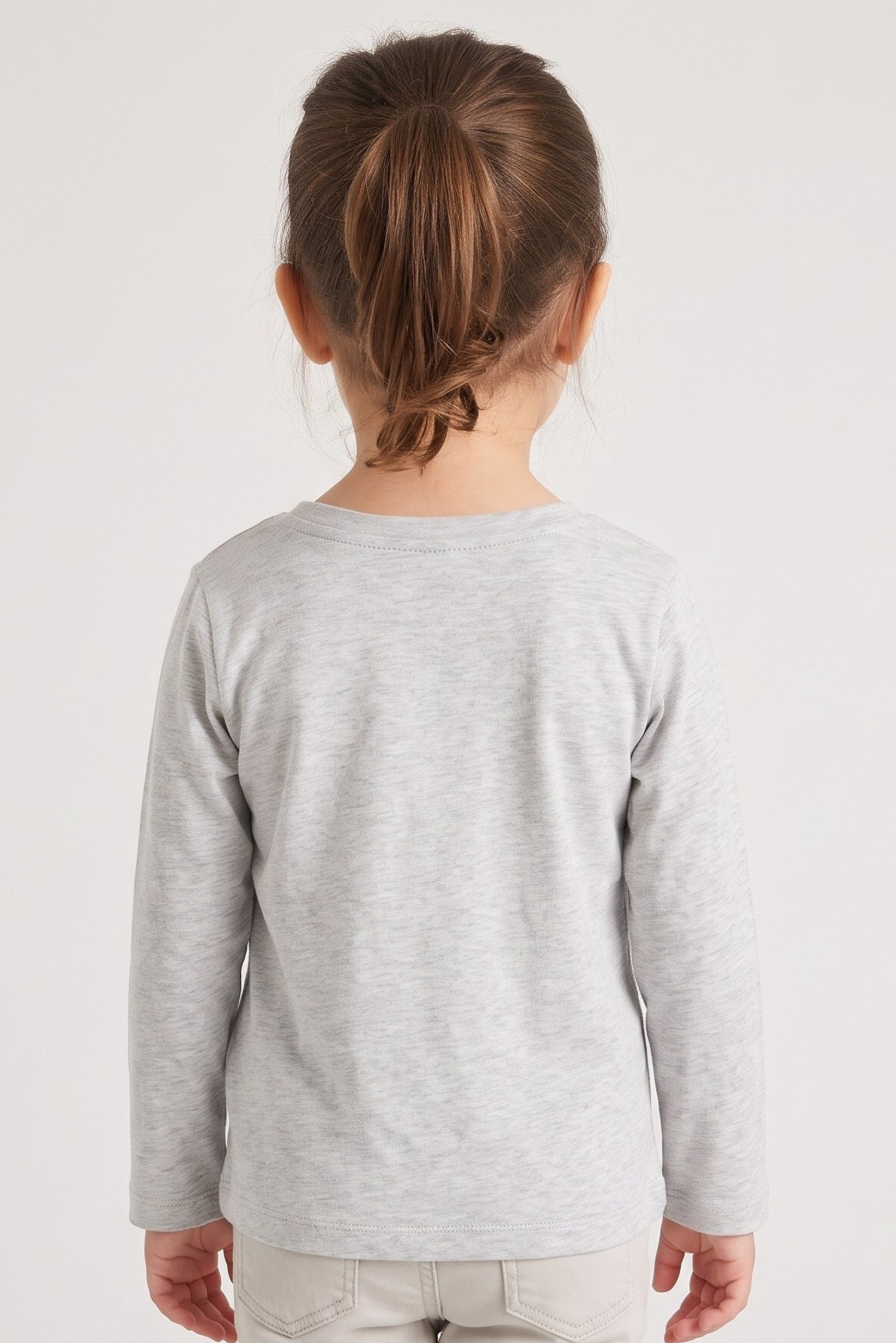 Toddlers Girl Crew Neck Graphic Print Long Sleeve T-shirt, Heather Grey