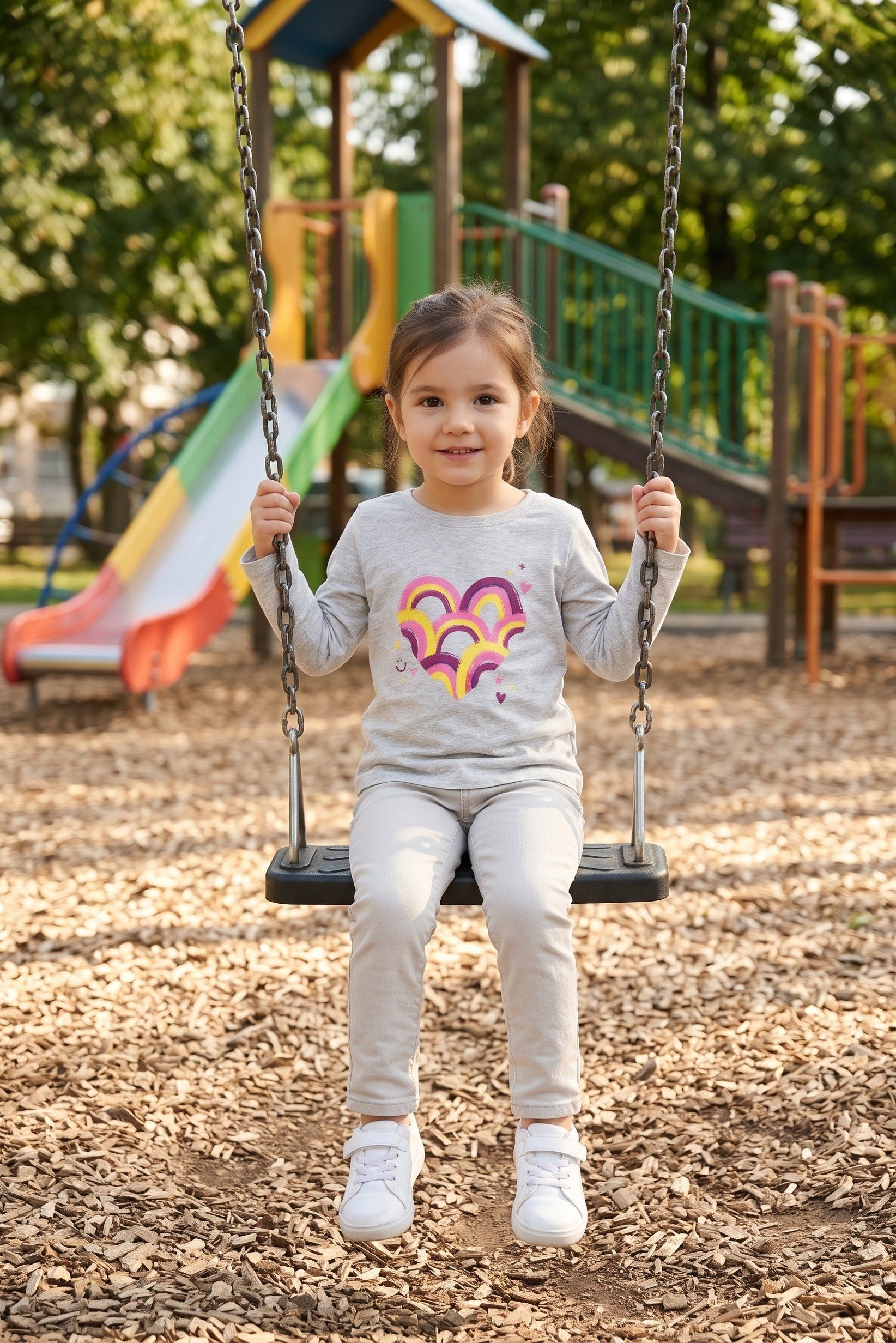Toddlers Girl Crew Neck Graphic Print Long Sleeve T-shirt, Heather Grey